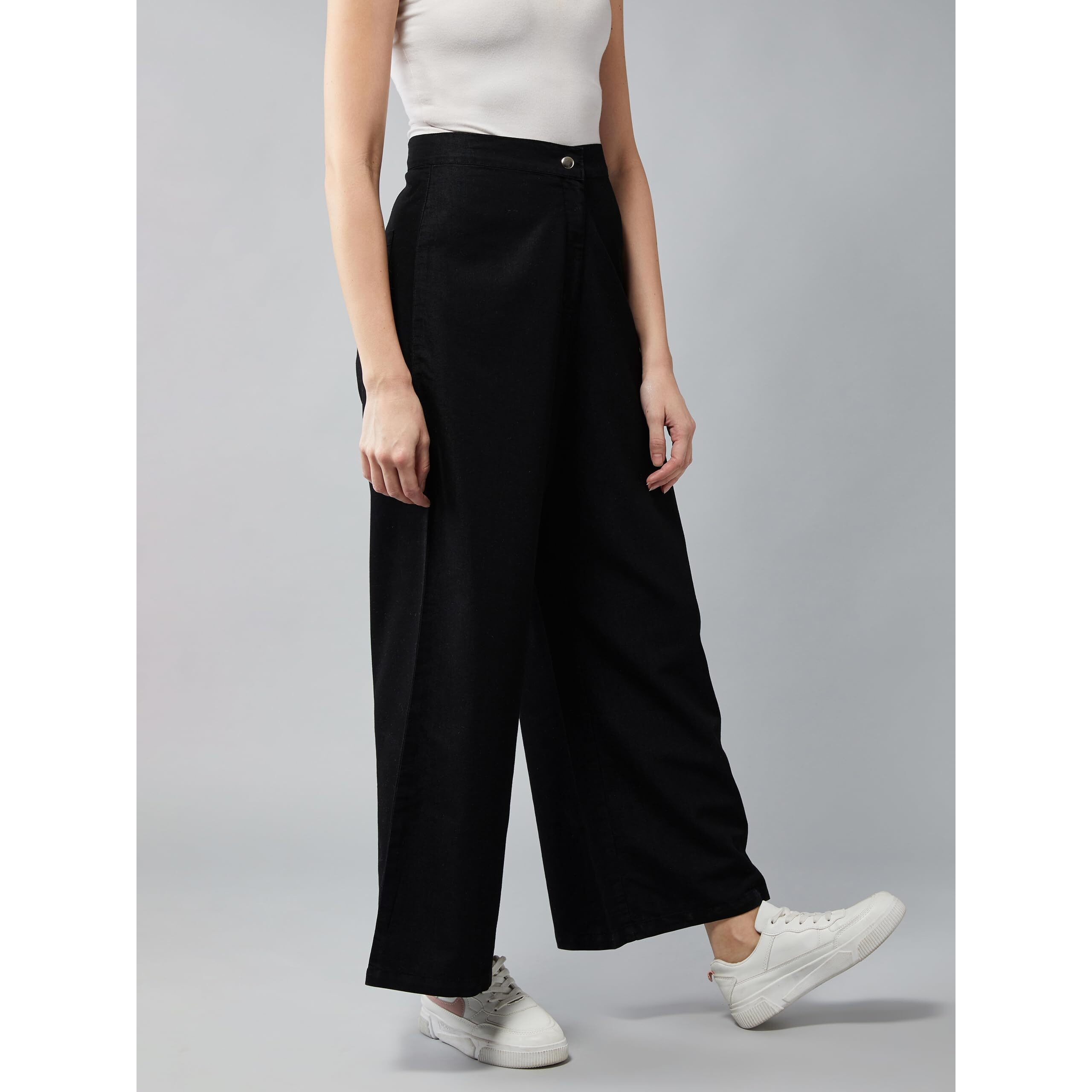 Dolce Crudo Women's Wide-Leg High Rise Clean Look Regular Length Denim Pants (Doaw19Den10-35-62-28_, Black, 28)