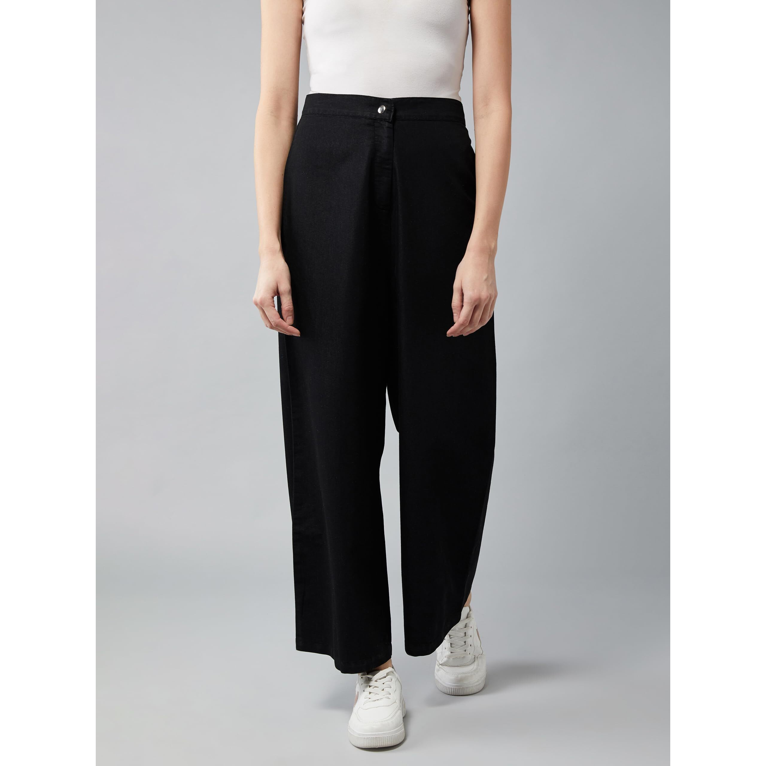 Dolce Crudo Women's Wide-Leg High Rise Clean Look Regular Length Denim Pants (Doaw19Den10-35-62-28_, Black, 28)