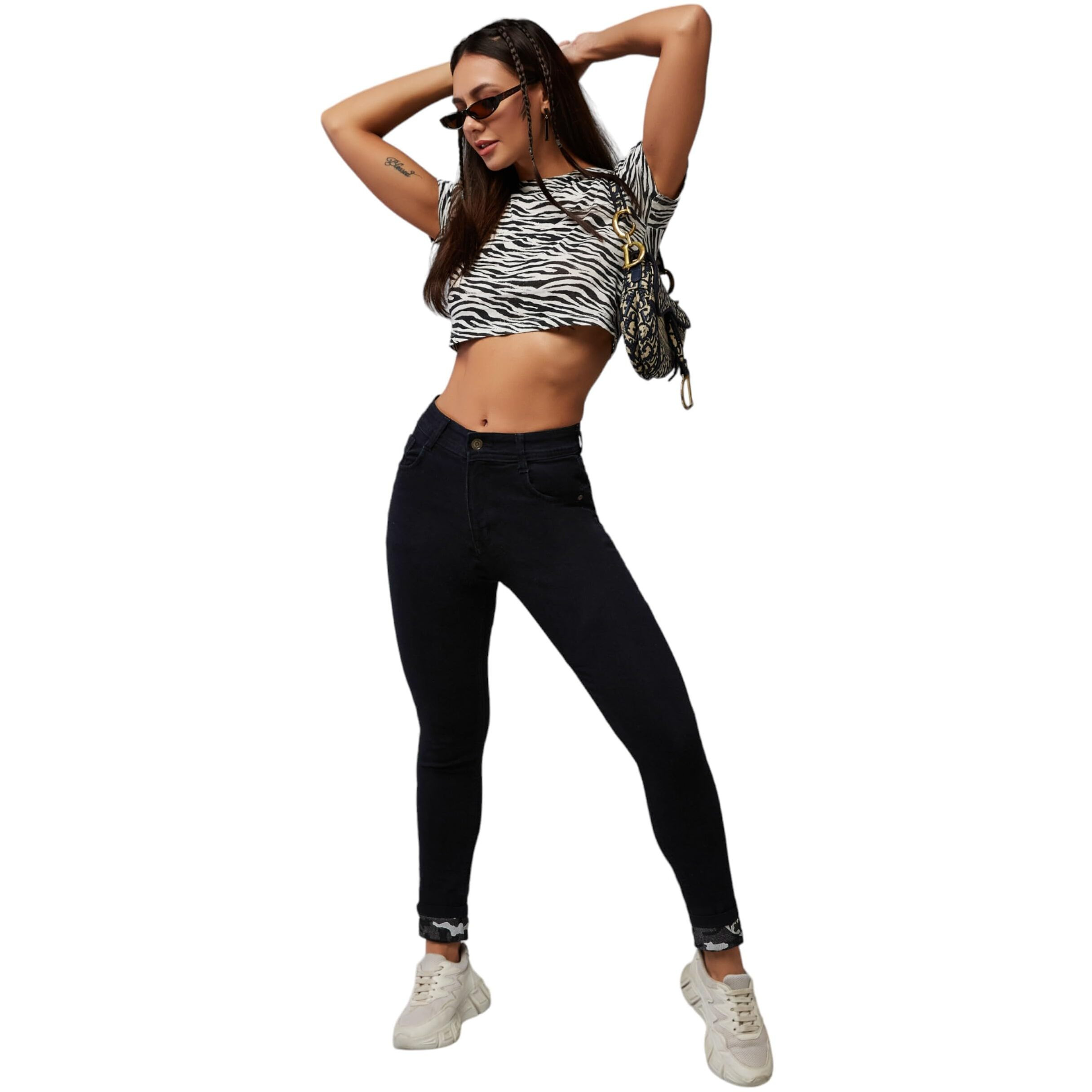 Dolce Crudo Women's Black High Rise Slim Fit Regular Length Stretchable Denim Jeans(Doss19Den10-02-62-32,Black,32)