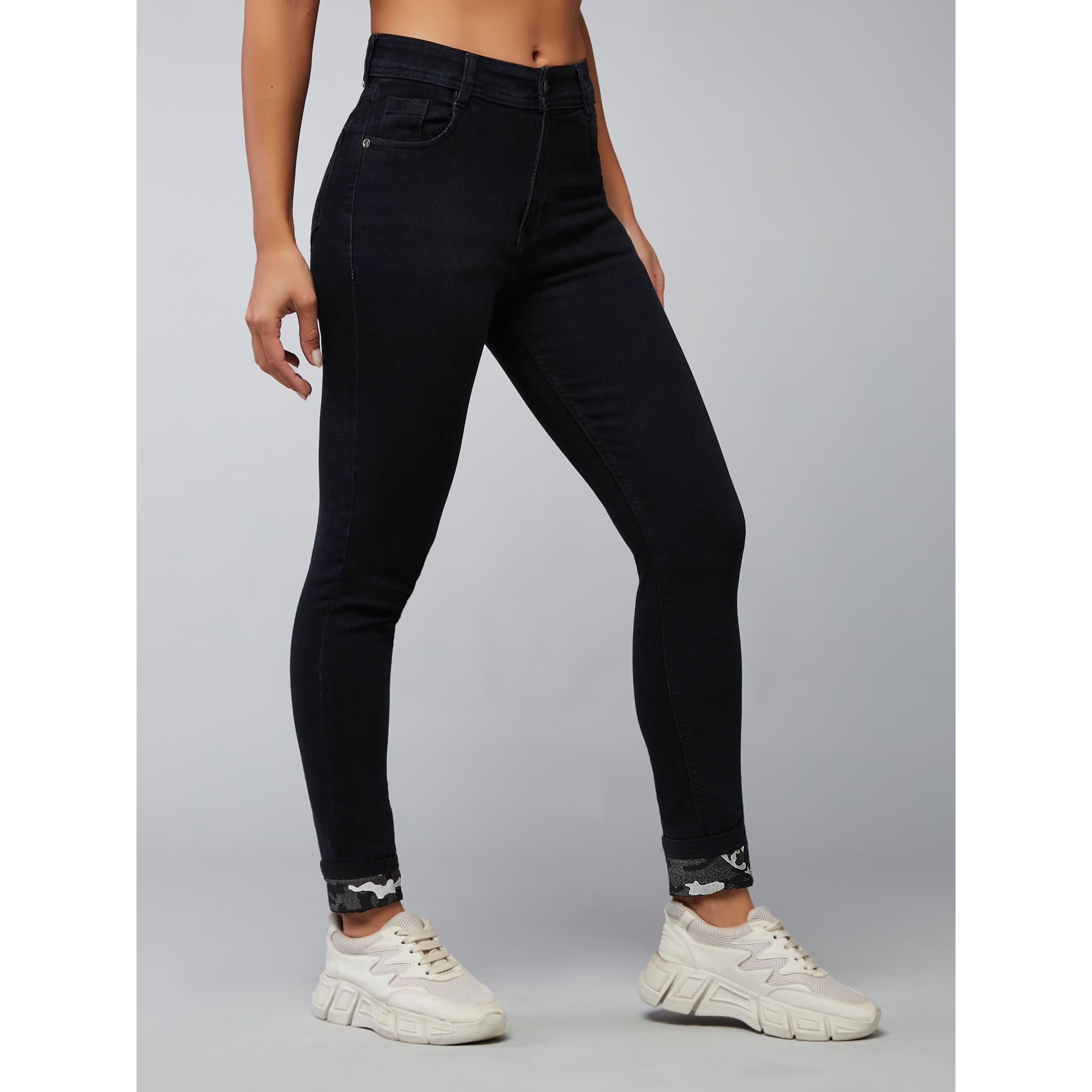 Dolce Crudo Women's Black High Rise Slim Fit Regular Length Stretchable Denim Jeans(Doss19Den10-02-62-32,Black,32)