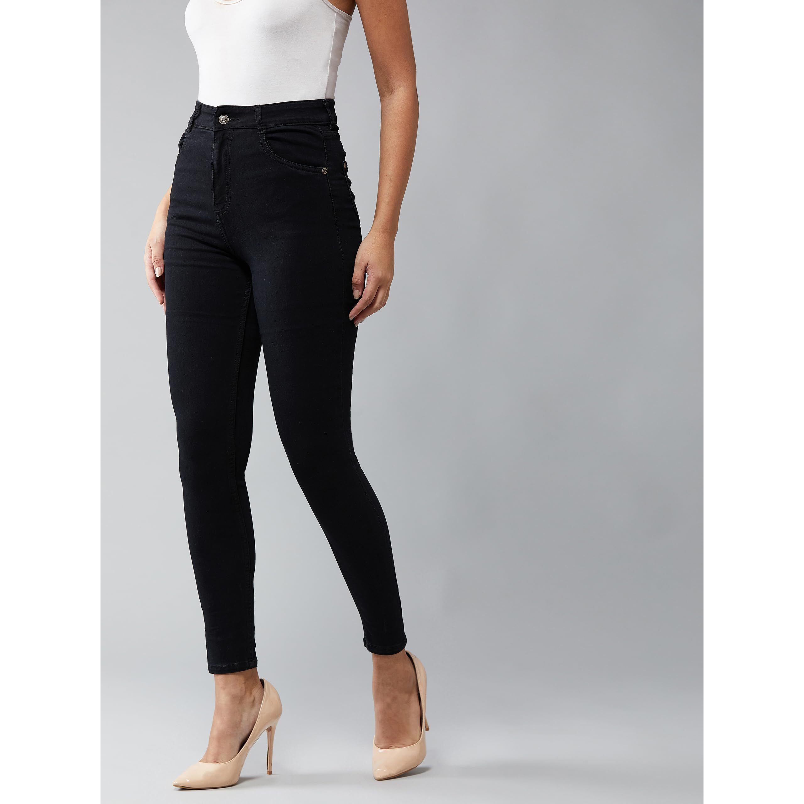 Dolce Crudo Women's Skinny Fit High/Mid Rise Regular Length Jeans (Doss24Den79-04-342-28, Shadow Black, 28)