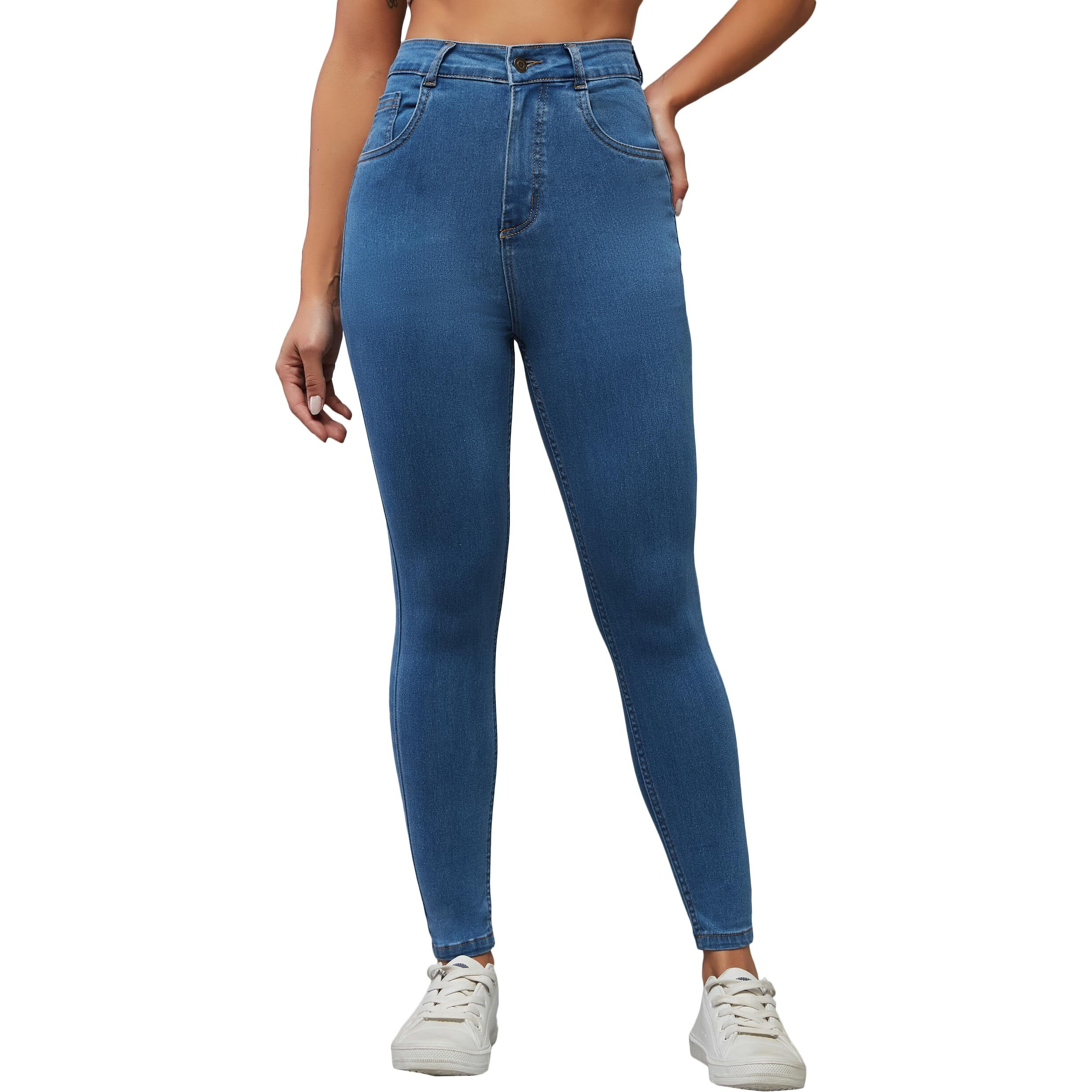 Dolce Crudo Women's Solid Skinny High Rise Clean Look Cropped Fringe Detailing Solid Stretchable Denim Jeans (Doss24Den69-50-115-36, Blue, 36)