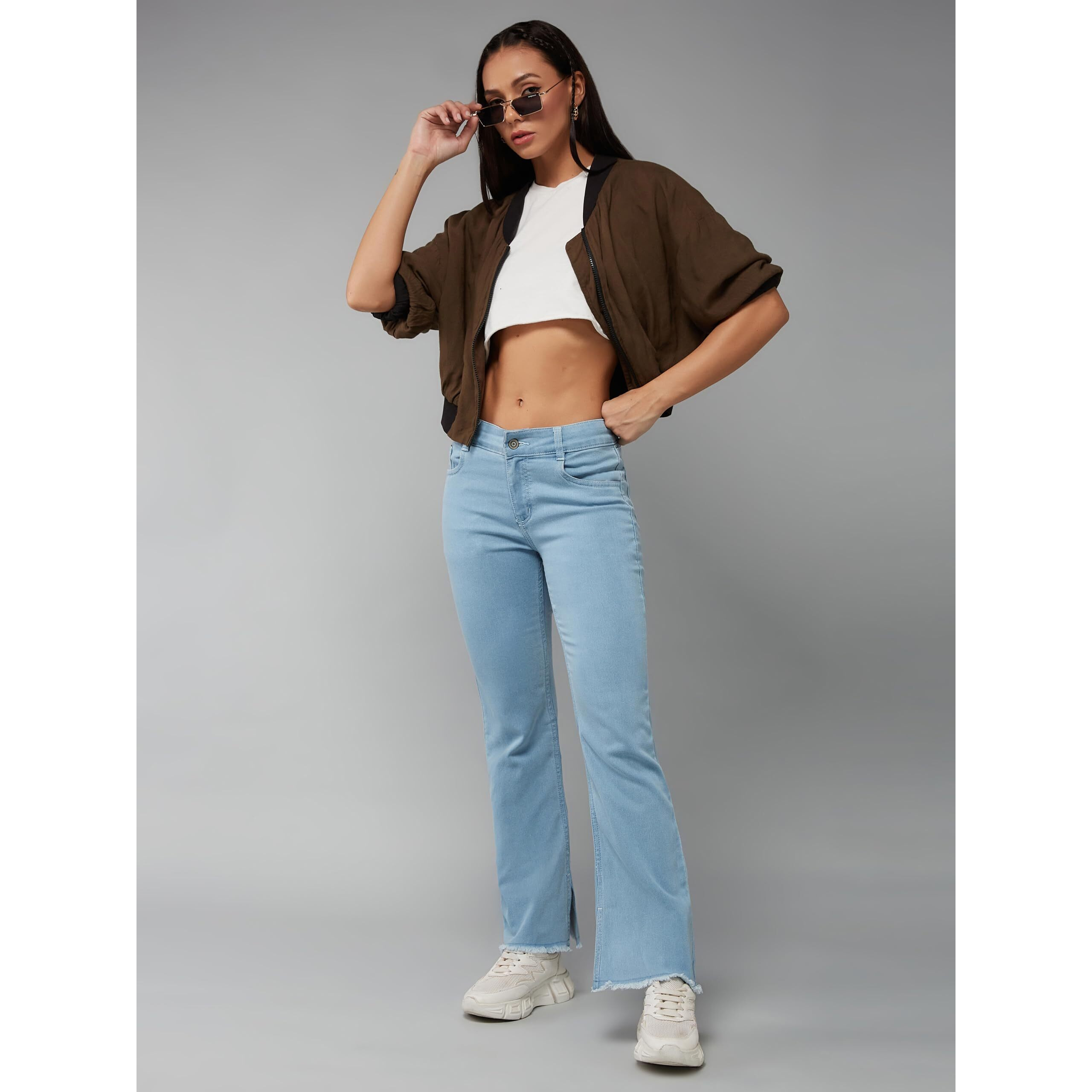 Dolce Crudo Women's Light Blue Bootcut High Rise Clean Look Cropped Jeans (Doss24Den79-18-321-30, Zenith Blue, 30)