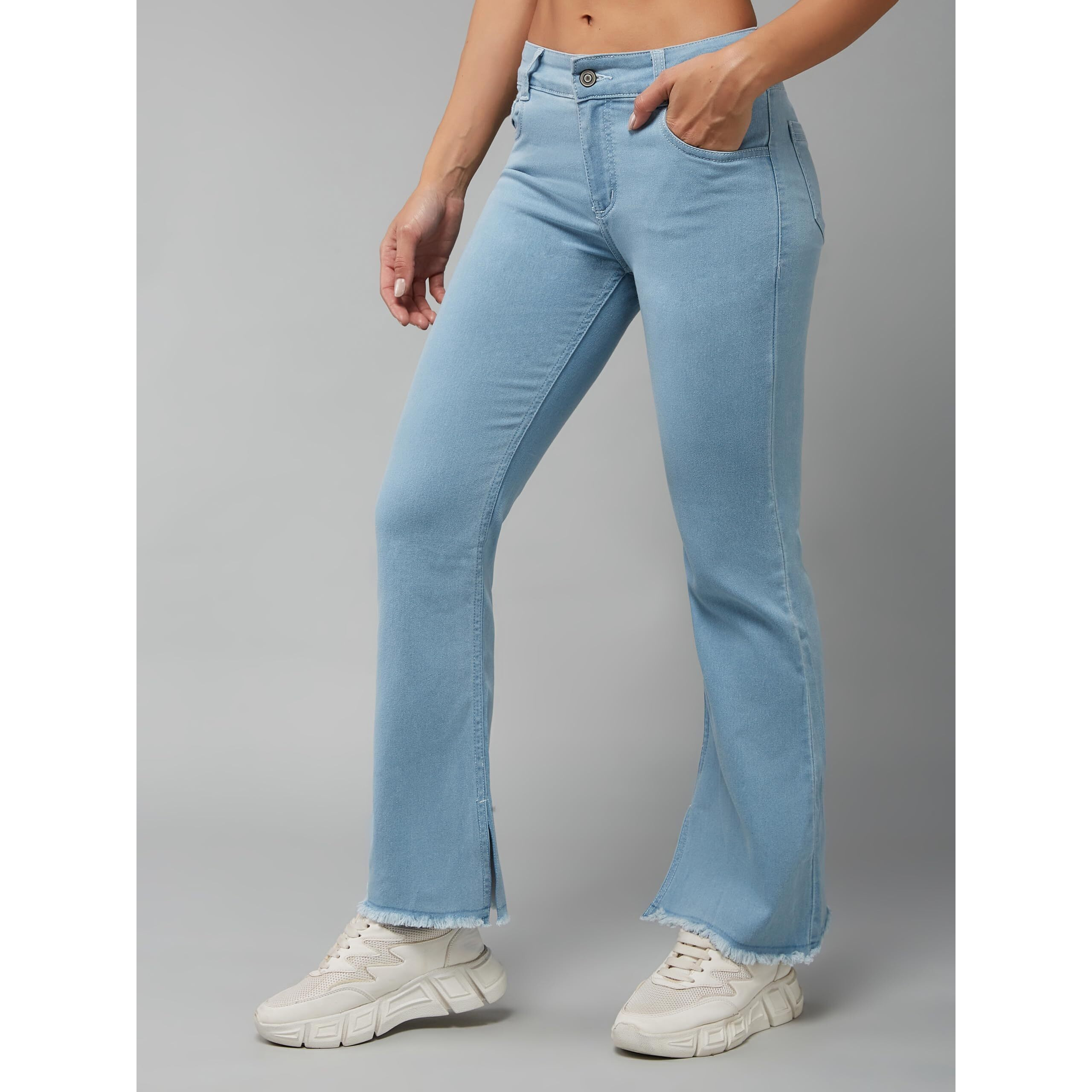 Dolce Crudo Women's Light Blue Bootcut High Rise Clean Look Cropped Jeans (Doss24Den79-18-321-30, Zenith Blue, 30)