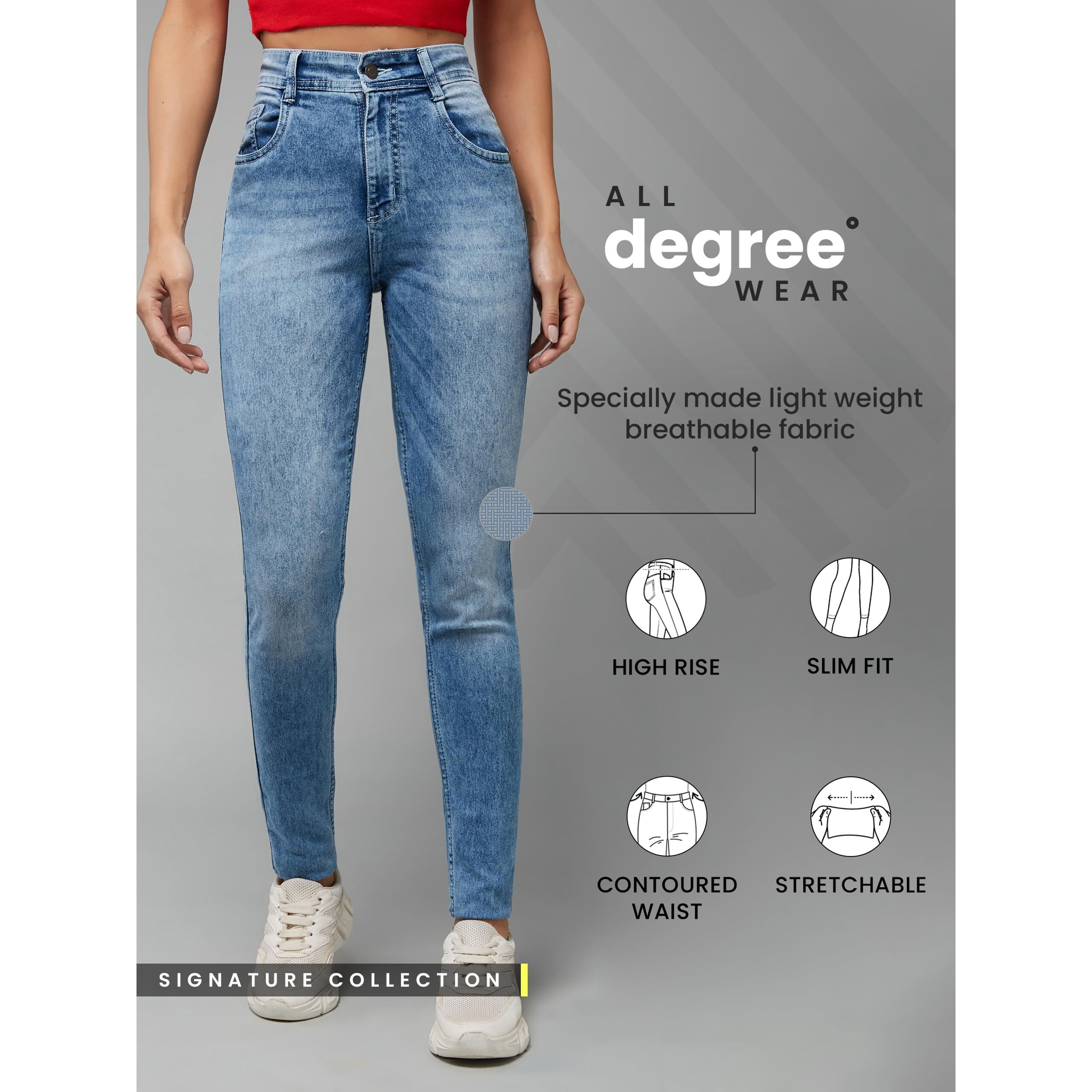 Dolce Crudo Women's Light Blue Slim Fit High Rise Regular Length Light Wash Denim Stretchable Jeans (Doss20Den99-18-158-30, Light Blue, 30)