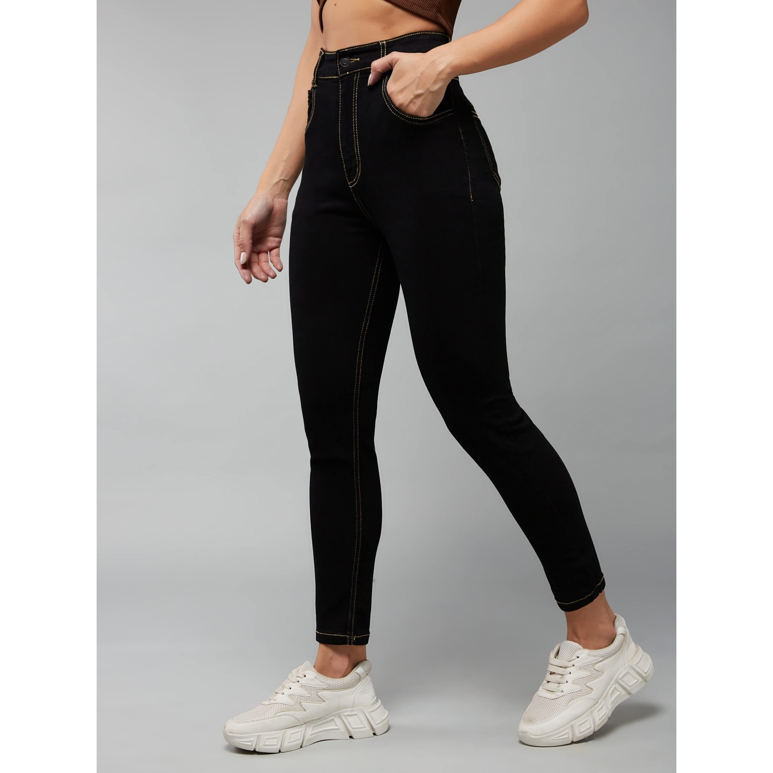 Dolce Crudo Women's Black Skinny High Rise Clean Look Regular Stretchable Denim Jeans (Doss22Den12-44-62-28, Black, 28)