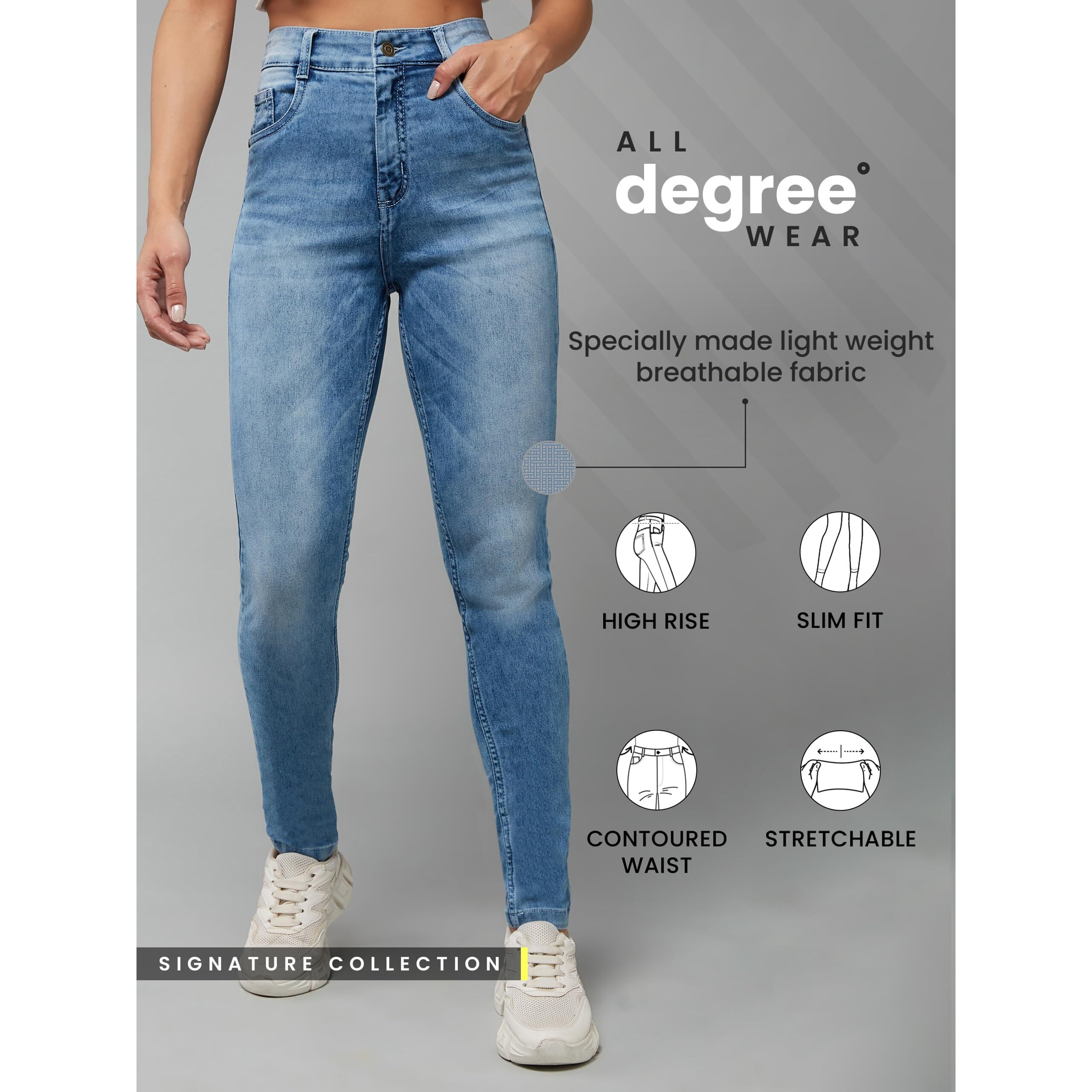 Dolce Crudo Women's Light Blue Slim Fit High Rise Regular Length Denim Stretchable Jeans (Doss23Den99-21-158-34, Light Blue, 34)