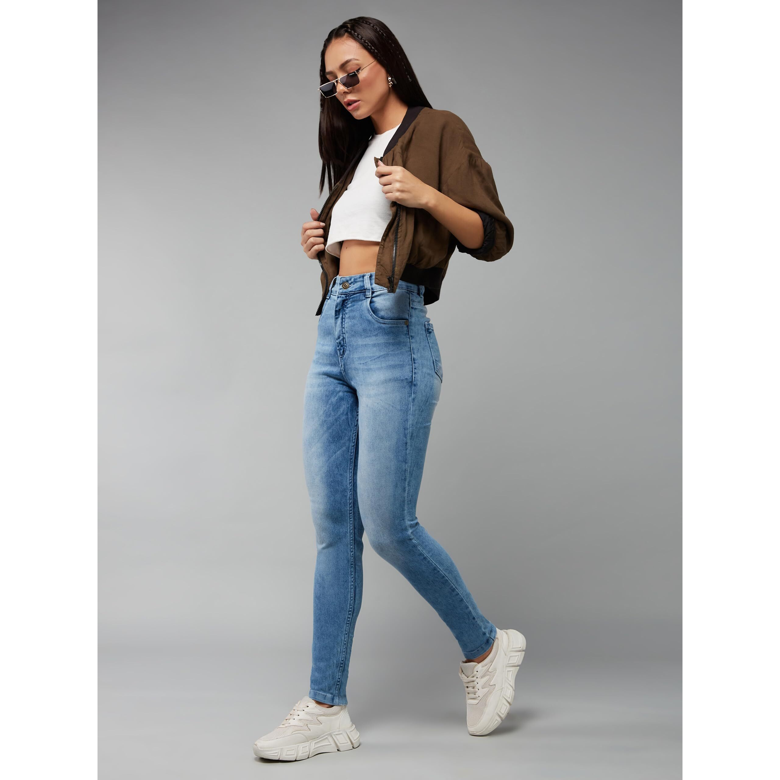 Dolce Crudo Women's Light Blue Slim Fit High Rise Regular Length Denim Stretchable Jeans (Doss23Den99-21-158-34, Light Blue, 34)