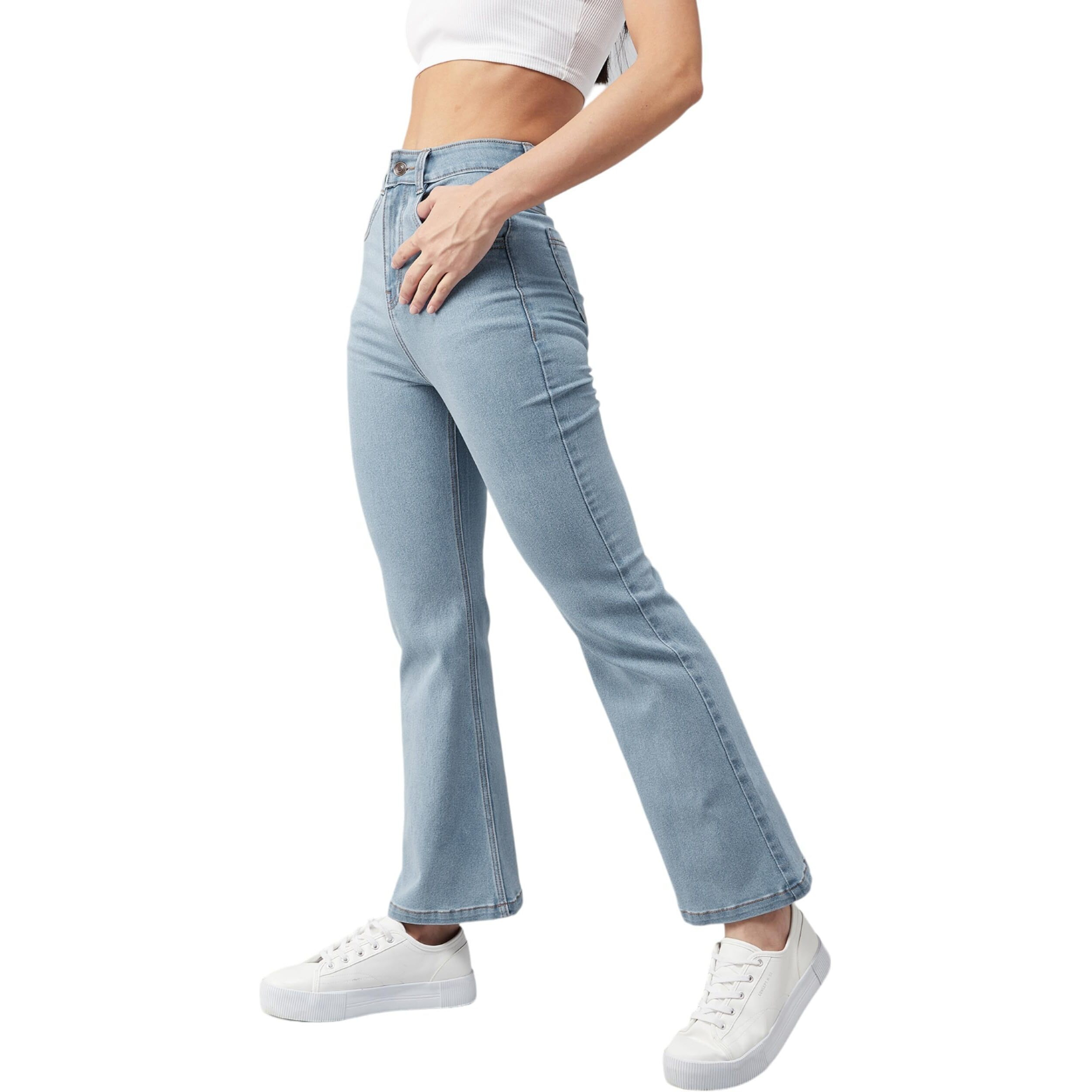 Dolce Crudo Women's Light Blue Bootcut High Rise Clean Look Cropped Jeans (Doss24Den79-18-54-26, Sky Blue, 26)