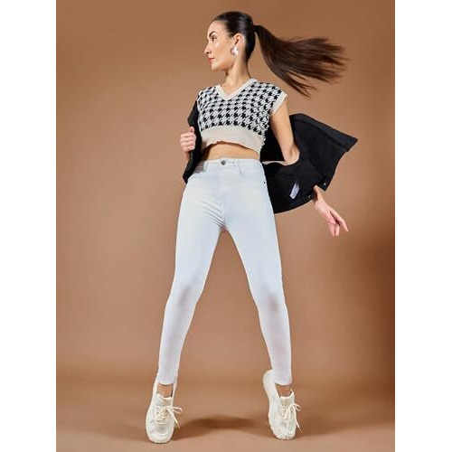 Dolce Crudo Women's White Skinny High Rise Regular Length Stretchable Denim Jeans (Doss21Den99-44-82 30,White,30)