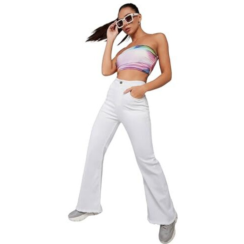 Dolce Crudo Women's Bootcut High Rise Clean Look Regular Length Stretchable Denim Jeans (Plus (Doss24Den67-09-82-38, White, 38)