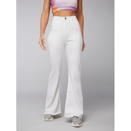 Dolce Crudo Women's Bootcut High Rise Clean Look Regular Length Stretchable Denim Jeans (Plus (Doss24Den67-09-82-38, White, 38)