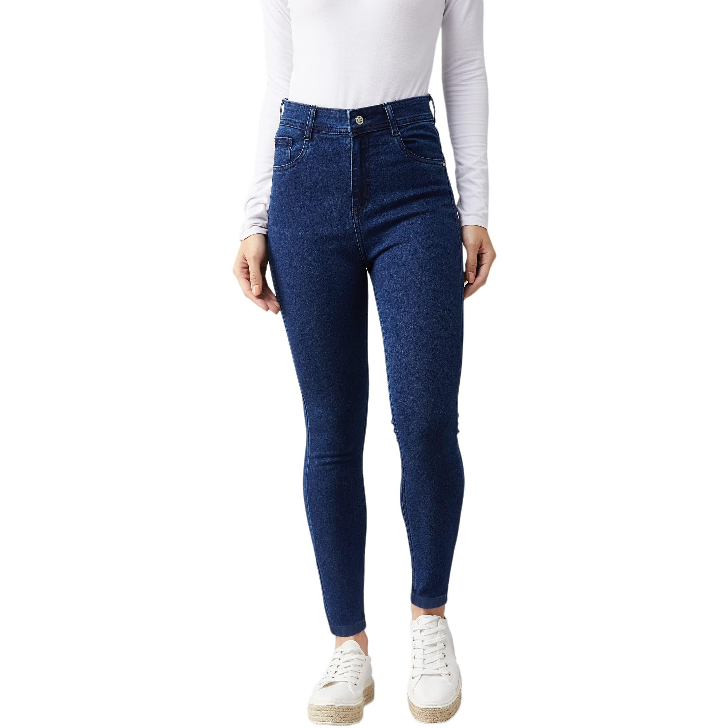 Dolce Crudo Women's Navy Blue Skinny Fit High Rise Regular Length Stretchable Denim Jeans (Doss21Den99-39-71 32,Navy Blue,32)