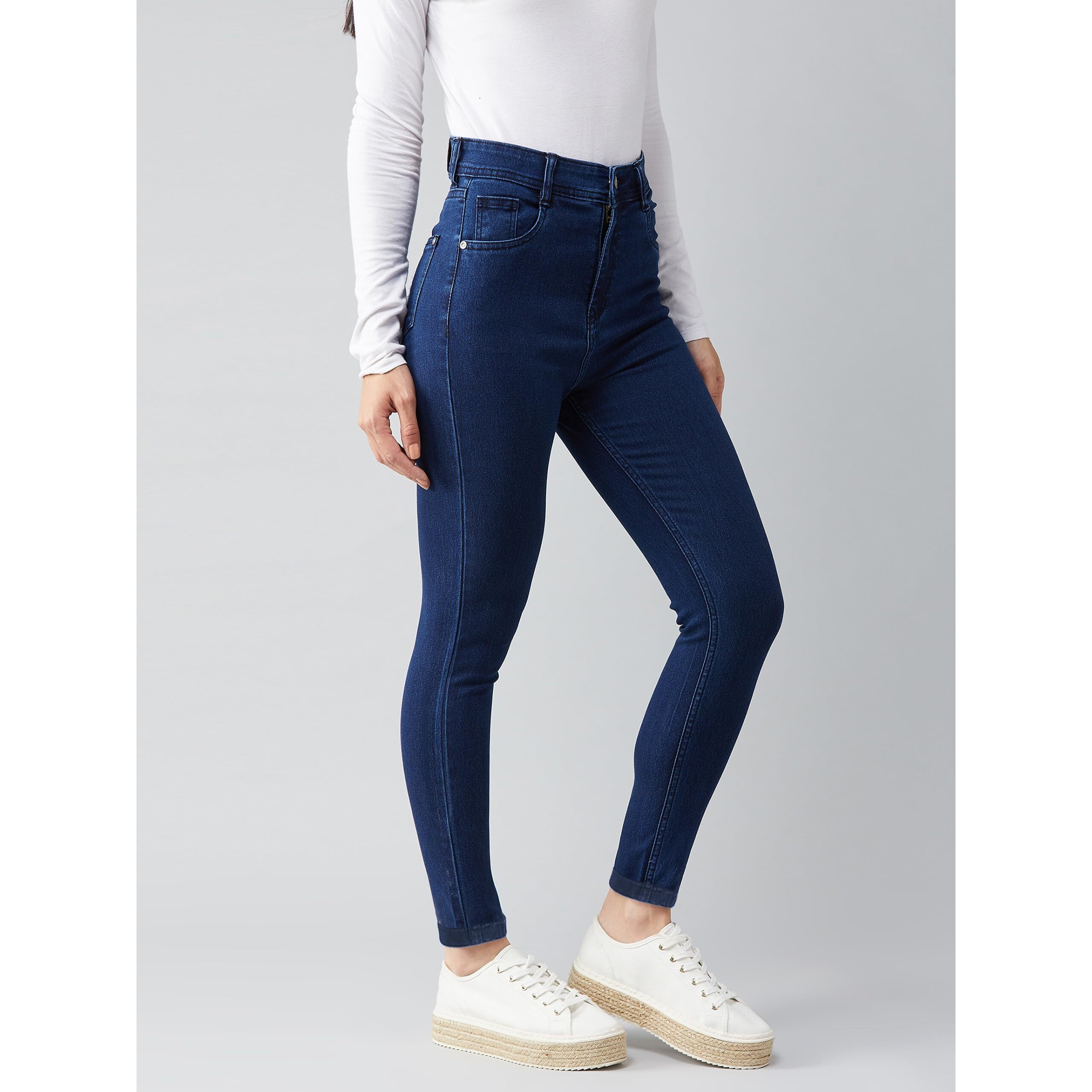 Dolce Crudo Women's Navy Blue Skinny Fit High Rise Regular Length Stretchable Denim Jeans (Doss21Den99-39-71 32,Navy Blue,32)