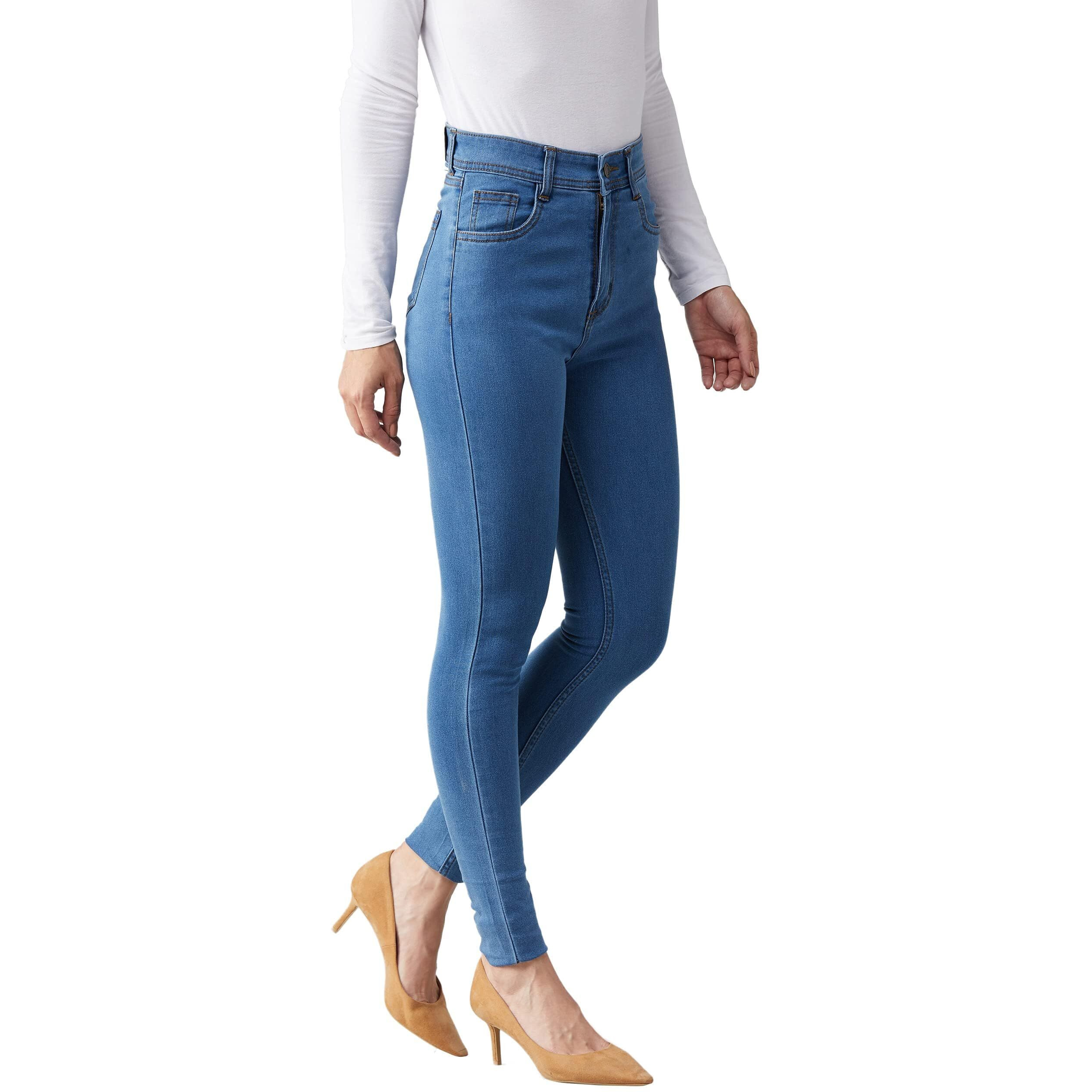 Dolce Crudo Blue Skinny High Rise Distressed Regular Length Denim Jeans (Doss19Den07-44-115-38, Blue, 38)