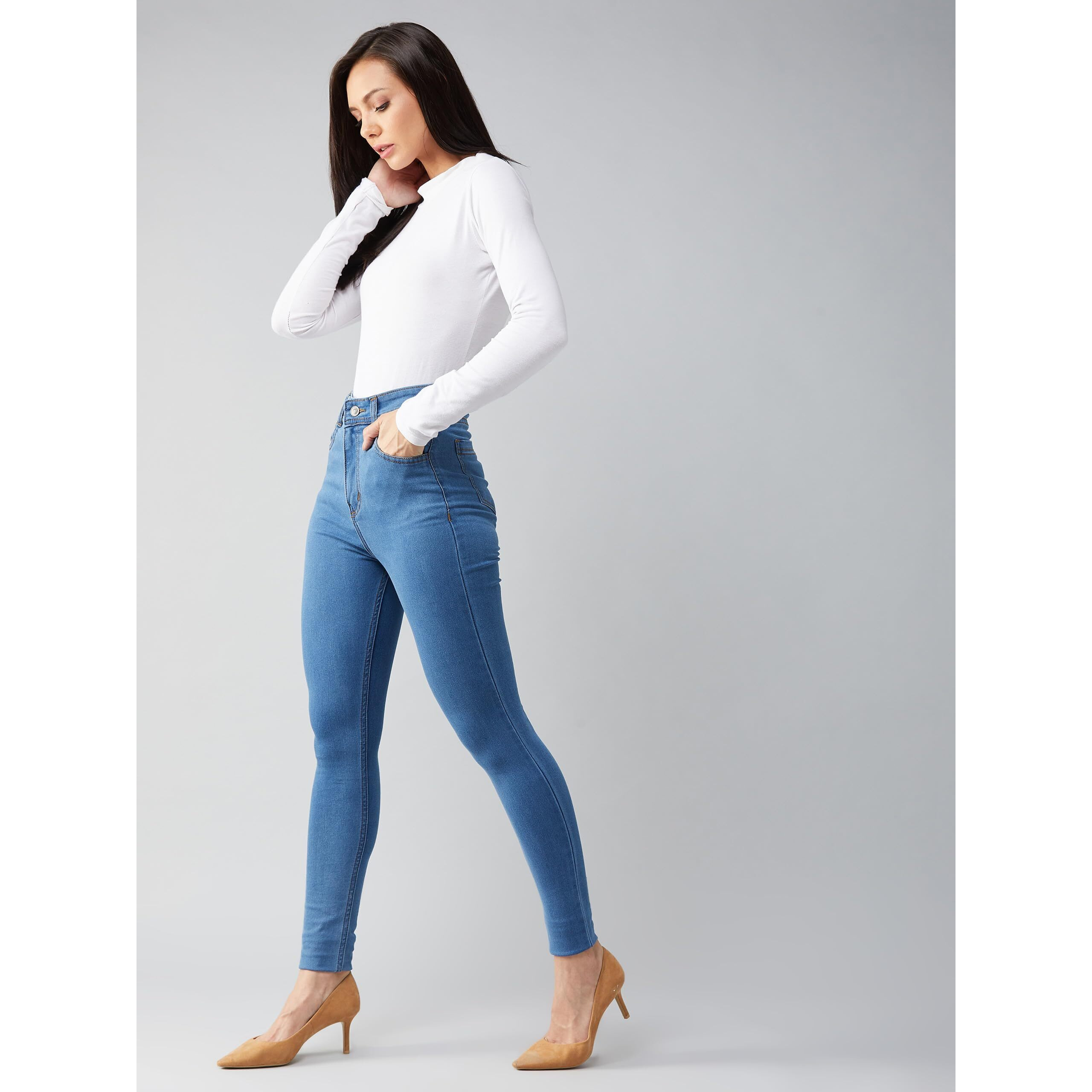 Dolce Crudo Blue Skinny High Rise Distressed Regular Length Denim Jeans (Doss19Den07-44-115-38, Blue, 38)