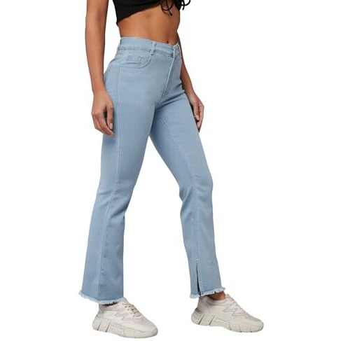 Dolce Crudo Women's Bootcut High Rise Cropped Denim Jeans (Doss24Den68-23-158-30, Light Blue, 30)