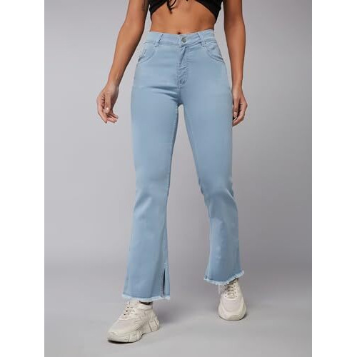 Dolce Crudo Women's Bootcut High Rise Cropped Denim Jeans (Doss24Den68-23-158-30, Light Blue, 30)