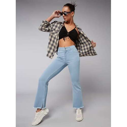 Dolce Crudo Women's Bootcut High Rise Cropped Denim Jeans (Doss24Den68-23-158-30, Light Blue, 30)