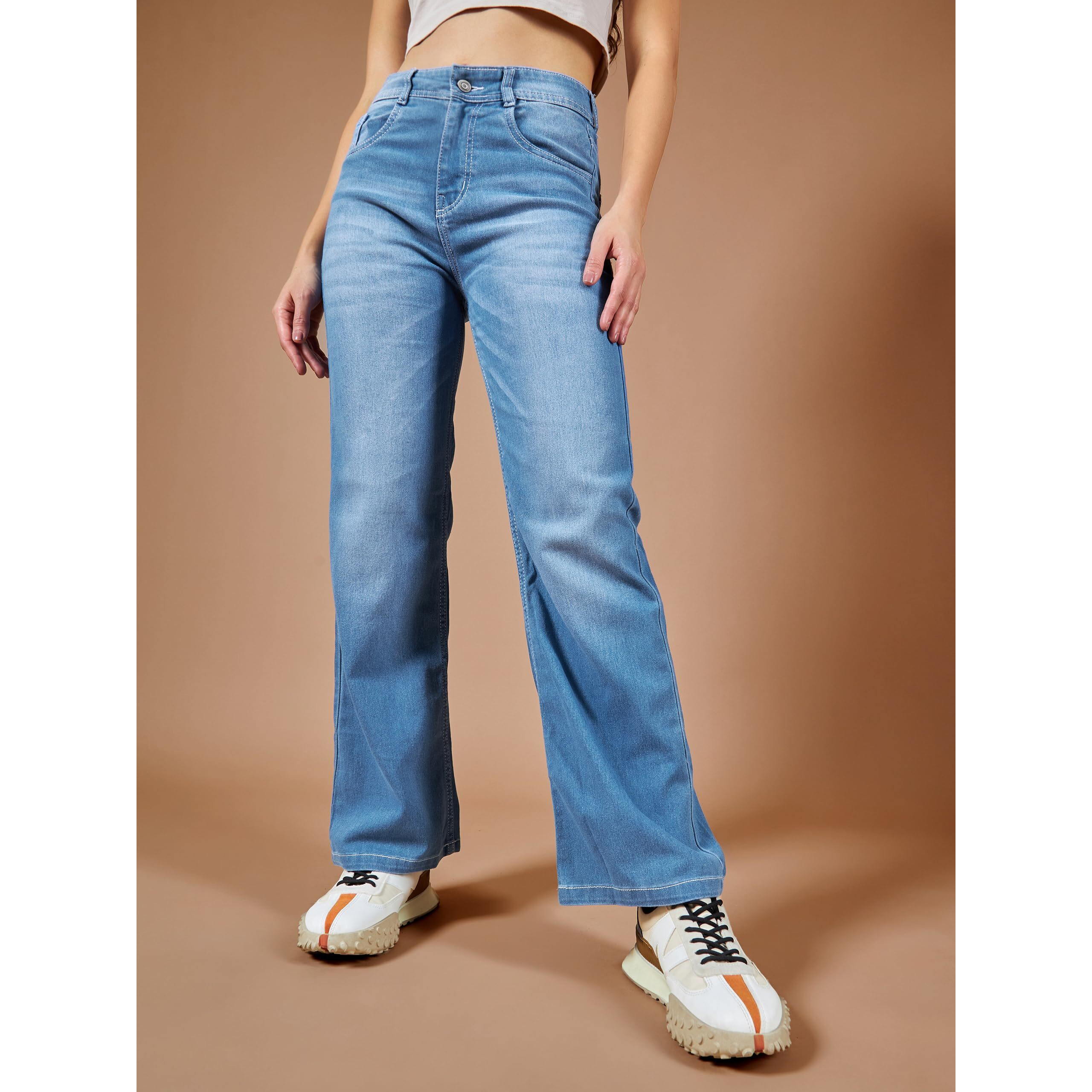 Dolce Crudo Women's Wide Leg Mid Rise Regular Length Denim Jeans (Doss22Den12-36-321-36, Zenith Blue, 36)