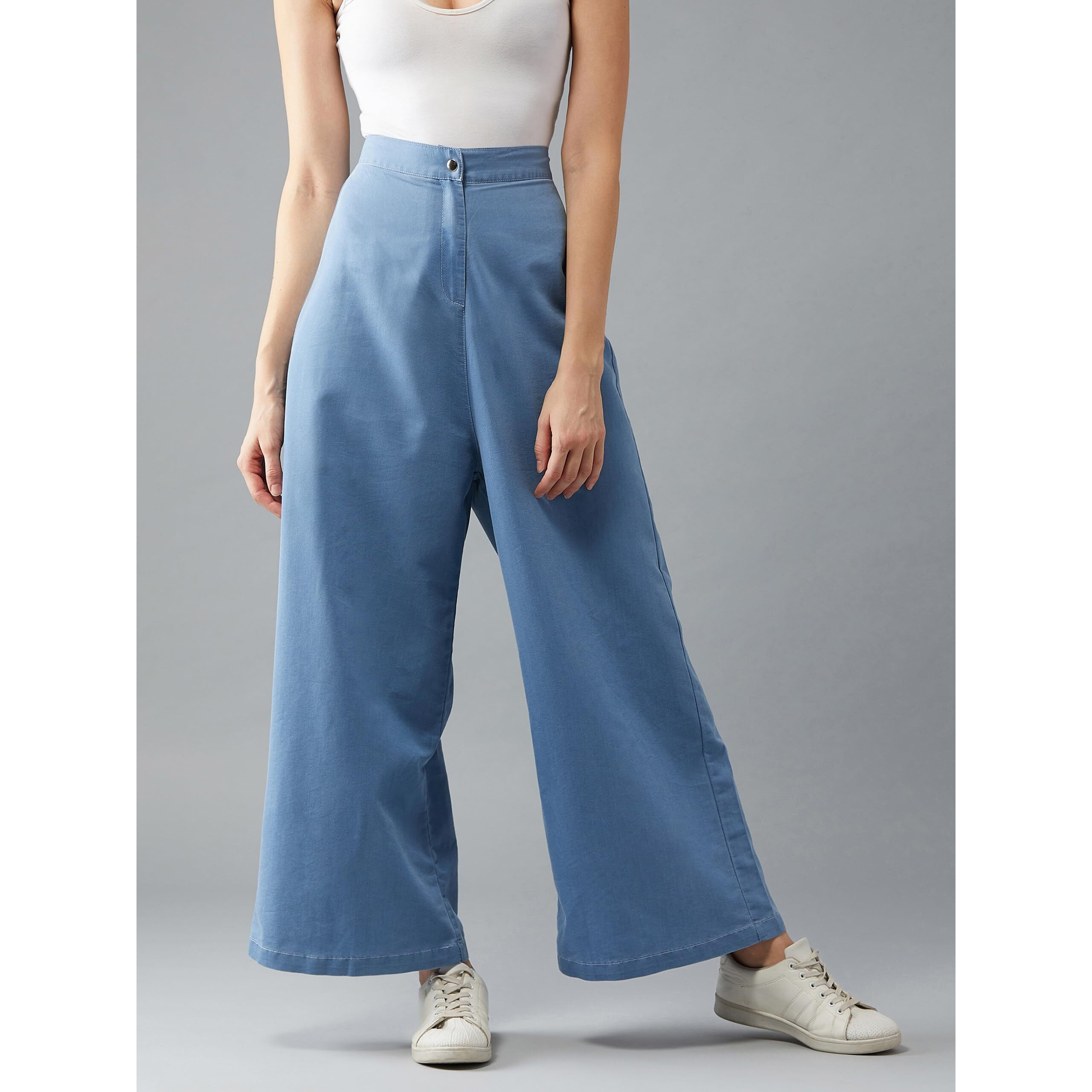 Dolce Crudo Women's Wide-Leg High Rise Clean Look Regular Length Denim Pants (Doaw19Den10-35-158-30_, Light Blue, 30)
