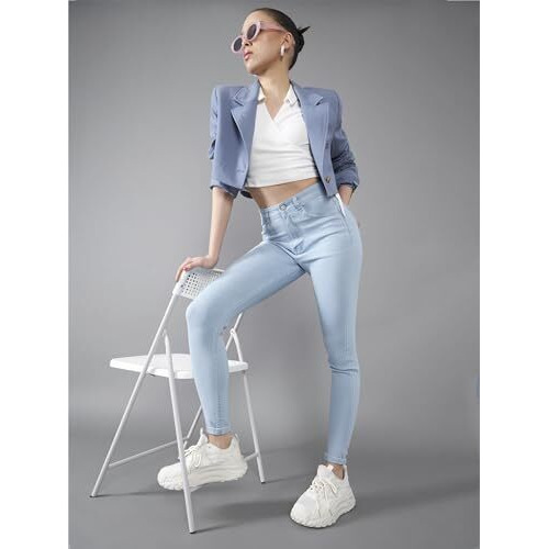 Dolce Crudo Women's Skinny High Rise Distressed Regular Length Ice Wash Denim Jeans (Doss24Den69-71-158-26, Light Blue, 26)