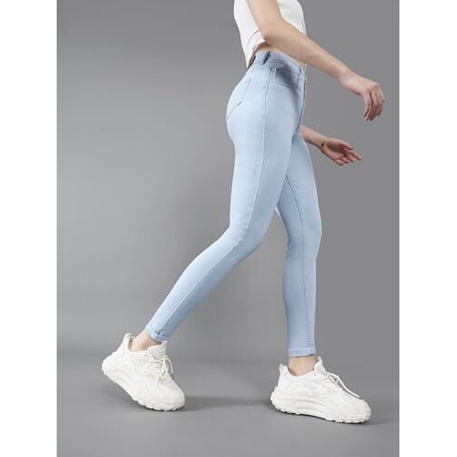 Dolce Crudo Women's Skinny High Rise Distressed Regular Length Ice Wash Denim Jeans (Doss24Den69-71-158-26, Light Blue, 26)