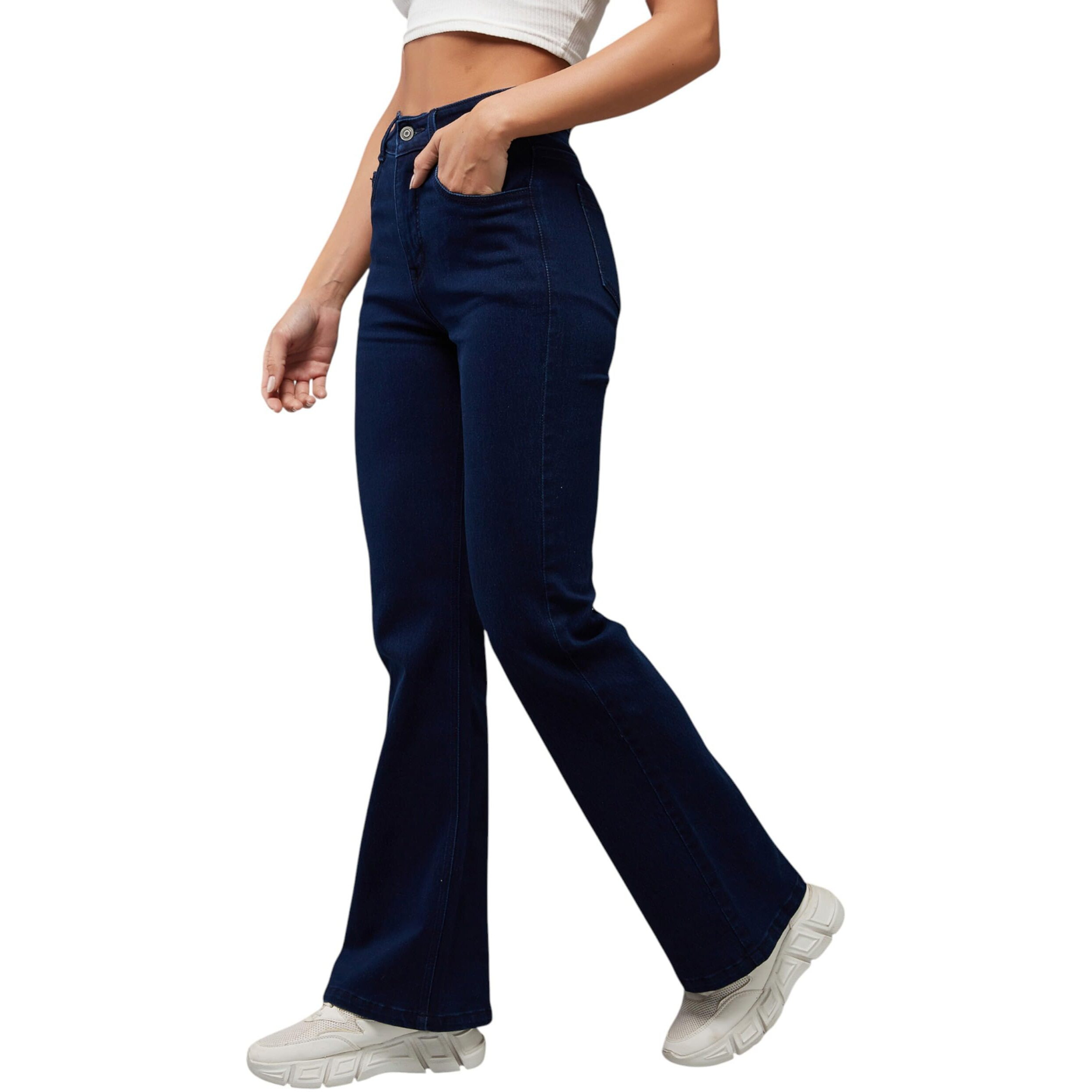 Dolce Crudo Women's Bootcut High Rise Regular Stretchable Denim Jeans (Doss23Den12-53-360-26, Stormy Blue, 26)