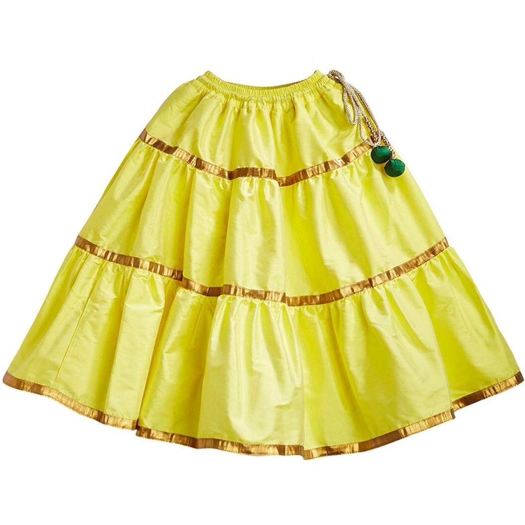A.T.U.N Baby Girl Synthetic Readymade Ghagra Choli And Dupatta Set(Glhg Got Gry_Green-Yellow_1-2 Years_Green-Yellow_1-2 Years)