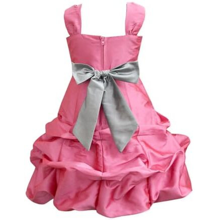 A.T.U.N Girl's Bubble Hem Maxi Dress (Bgwn Rou Sil_Rouge-Silver_1-2 Years_Pink, Rouge-Silver)