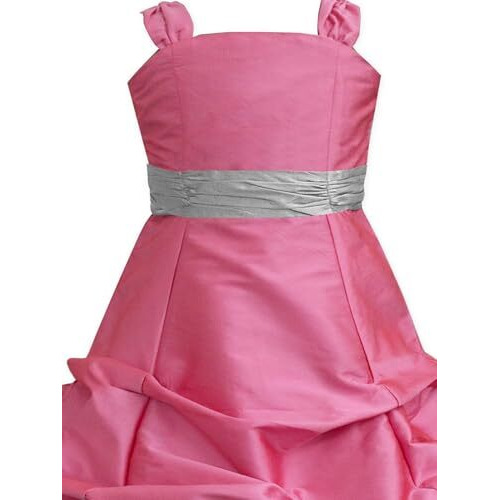 A.T.U.N Girl's Bubble Hem Maxi Dress (Bgwn Rou Sil_Rouge-Silver_1-2 Years_Pink, Rouge-Silver)