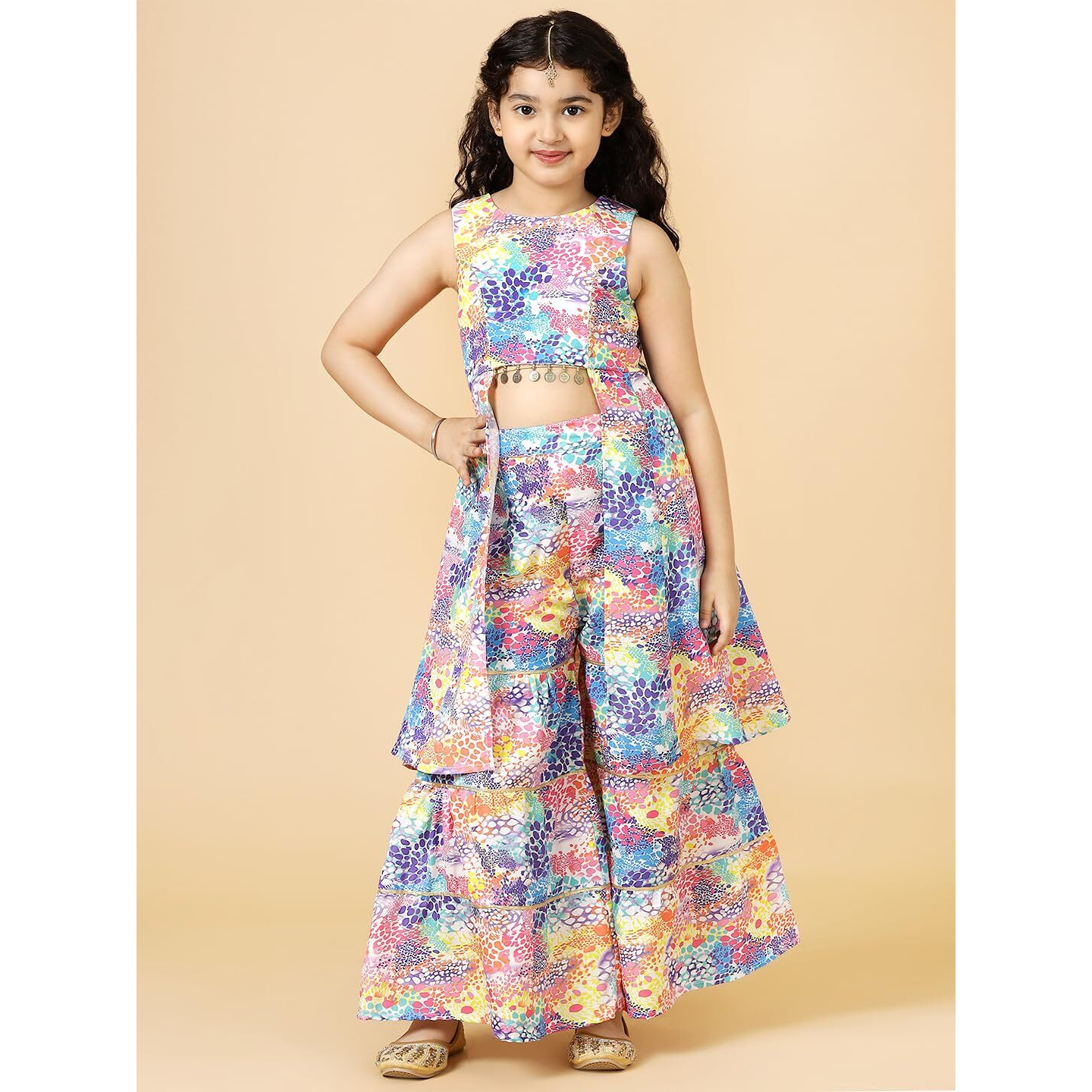 A.T.U.N. (All Things Uber Nice) Girls Multicolour Printed Tier Sharara Set