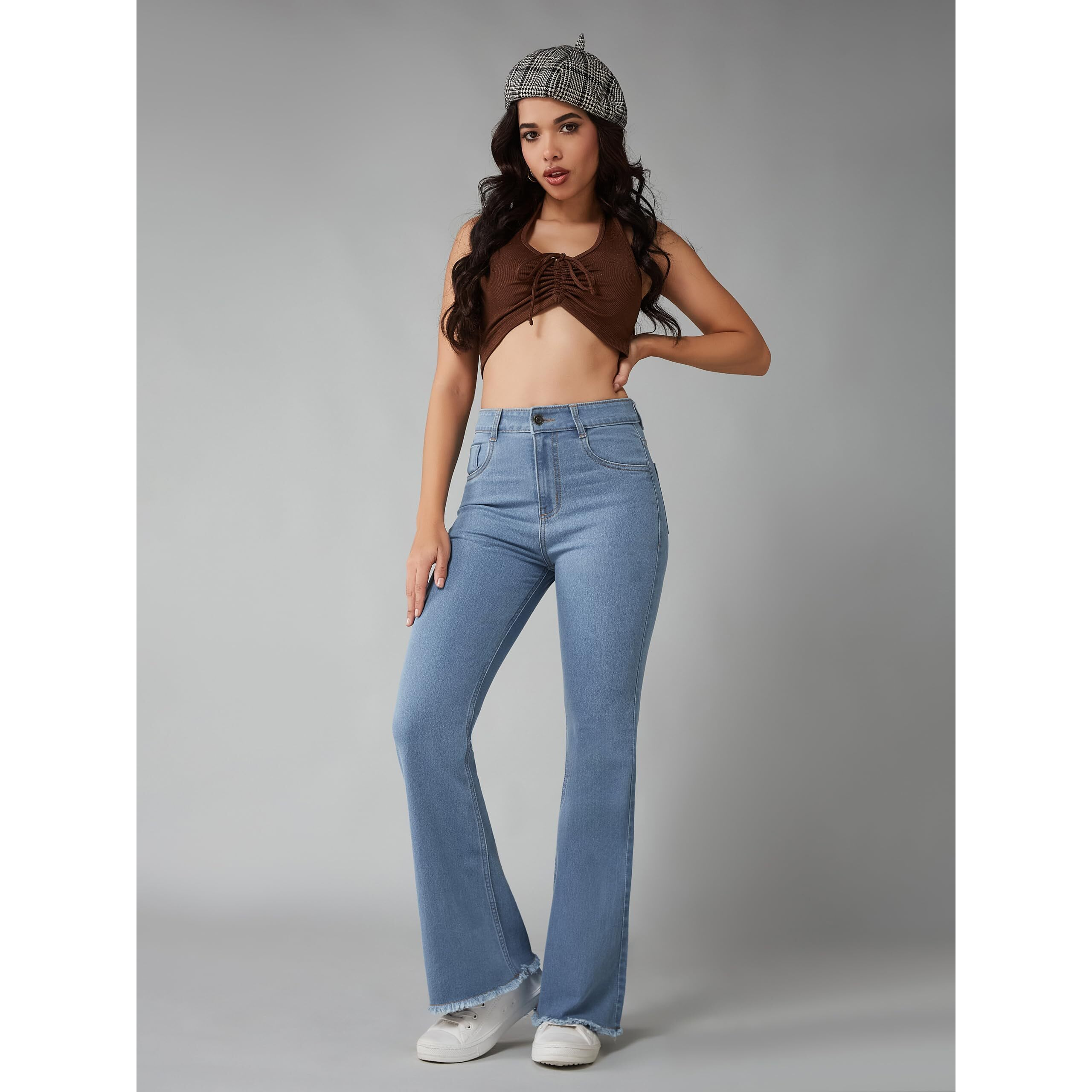 Dolce Crudo Women's Bootcut High Rise Stretchable Denim Jeans (Doss24Den13-07-158-28, Blue, 28)