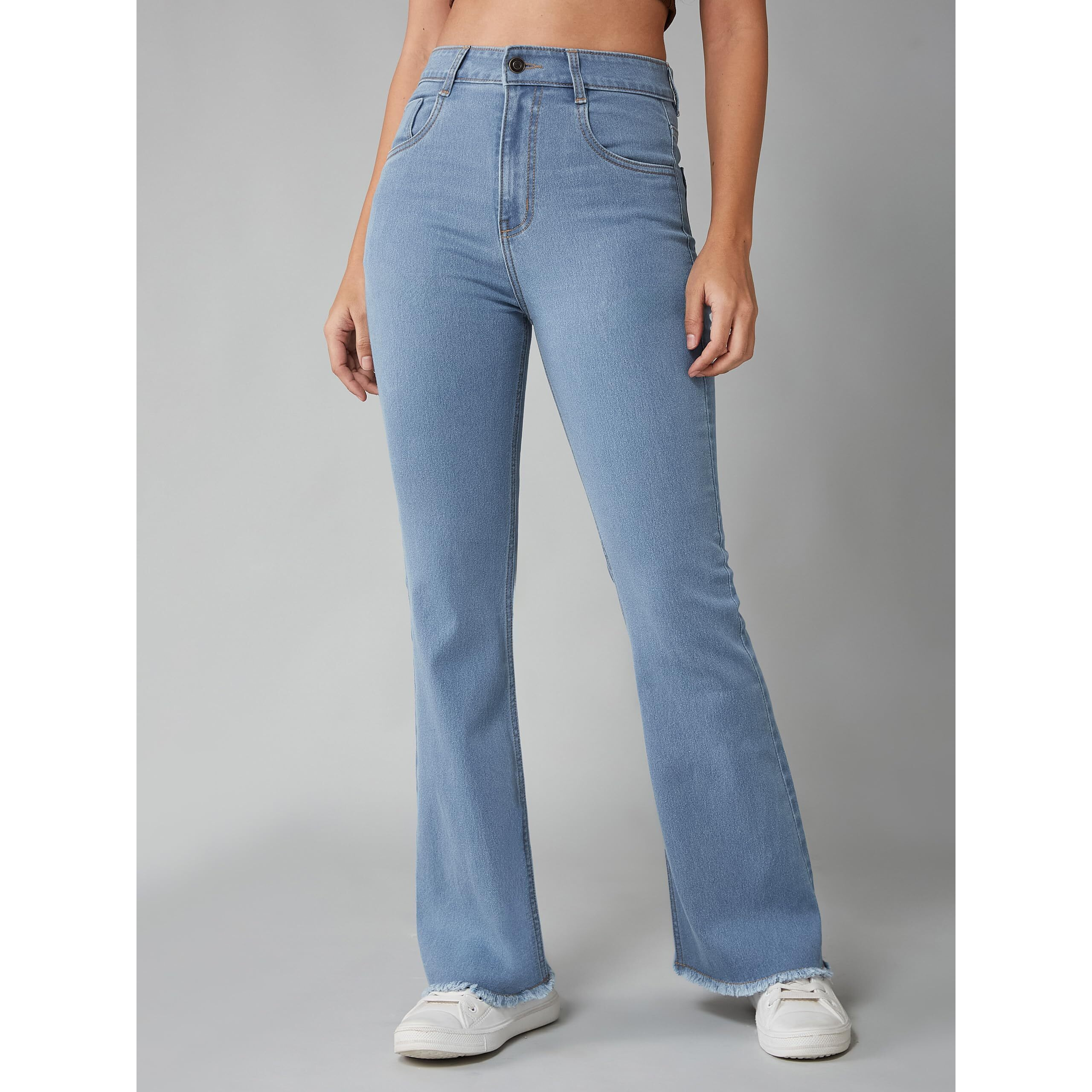 Dolce Crudo Women's Bootcut High Rise Stretchable Denim Jeans (Doss24Den13-07-158-28, Blue, 28)