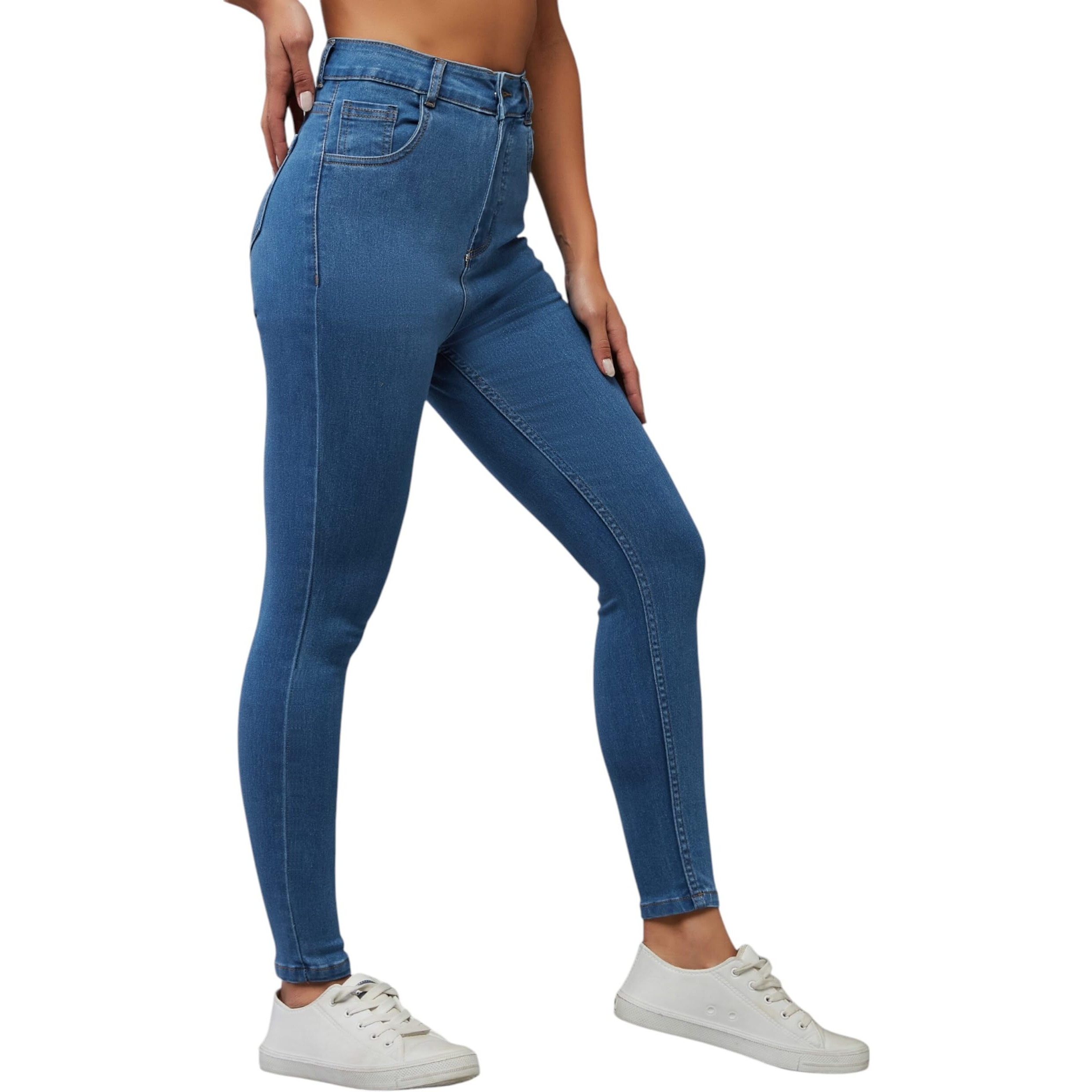 Dolce Crudo Women's Skinny High Rise Cropped Stretchable Denim Jeans (Doaw18Den02-76-337-26, Pacific Blue, 26)