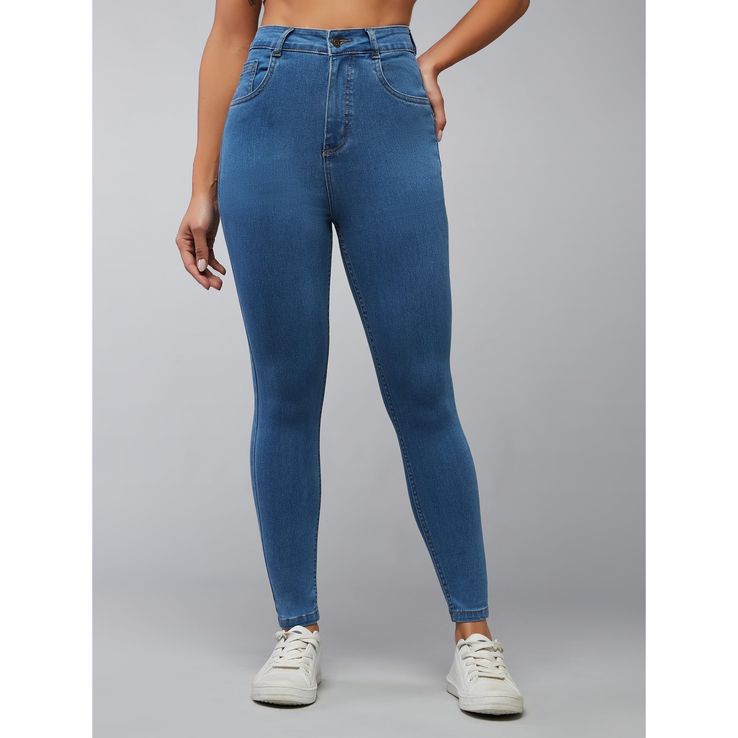 Dolce Crudo Women's Skinny High Rise Cropped Stretchable Denim Jeans (Doaw18Den02-76-337-26, Pacific Blue, 26)