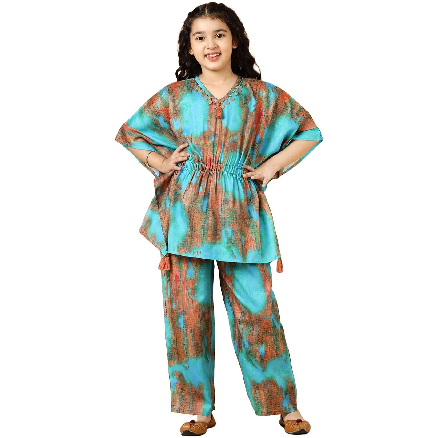 A.T.U.N. (All Things Uber Nice) Girls Printed Polysilk Top With Straight Pant Set