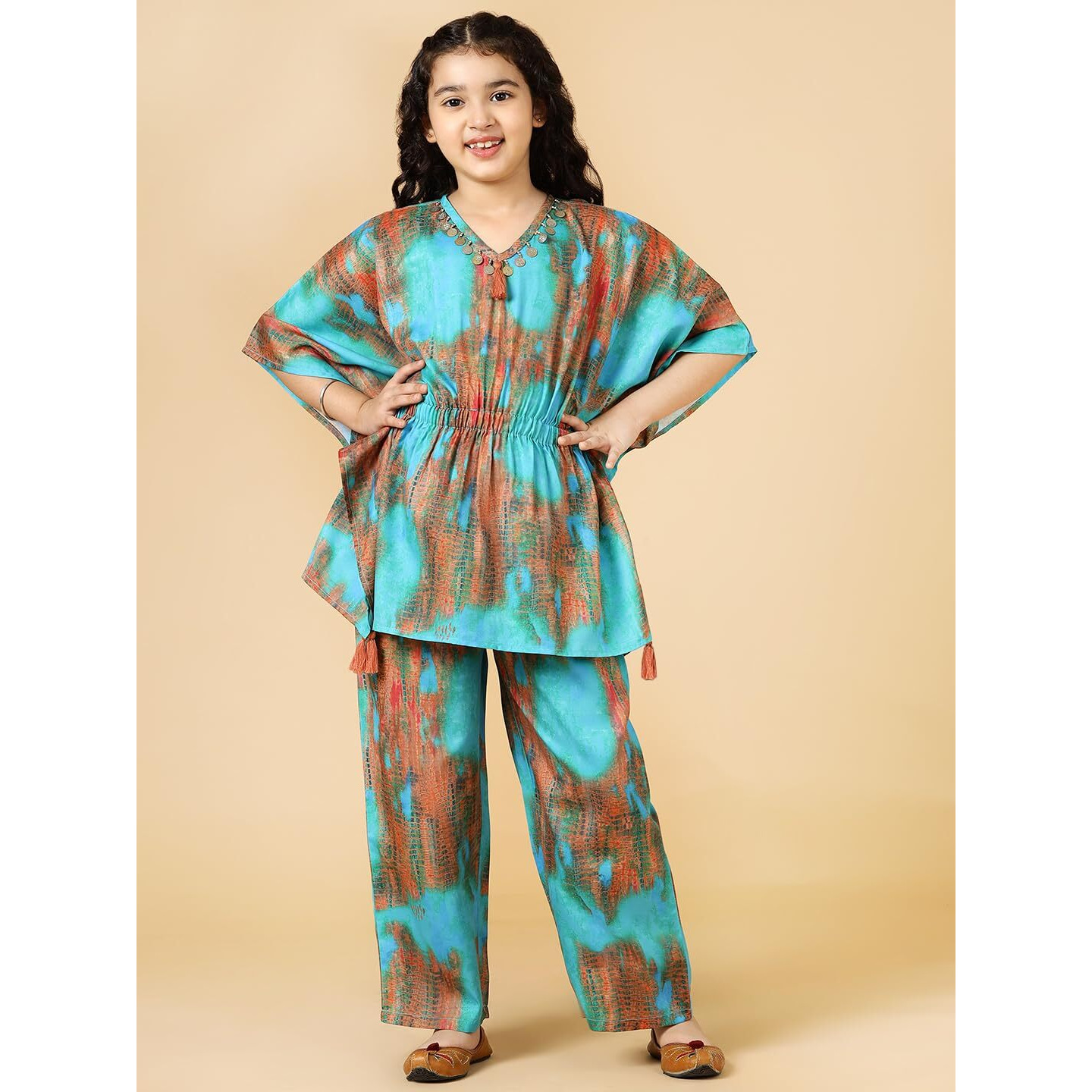 A.T.U.N. (All Things Uber Nice) Girls Printed Polysilk Top With Straight Pant Set