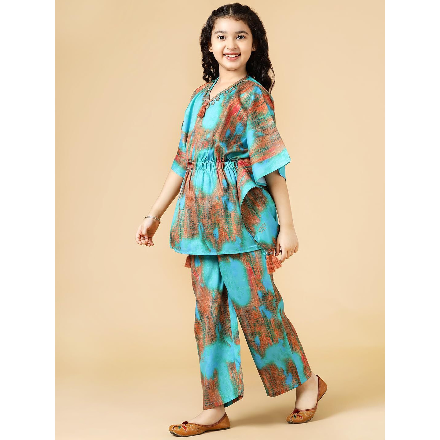 A.T.U.N. (All Things Uber Nice) Girls Printed Polysilk Top With Straight Pant Set