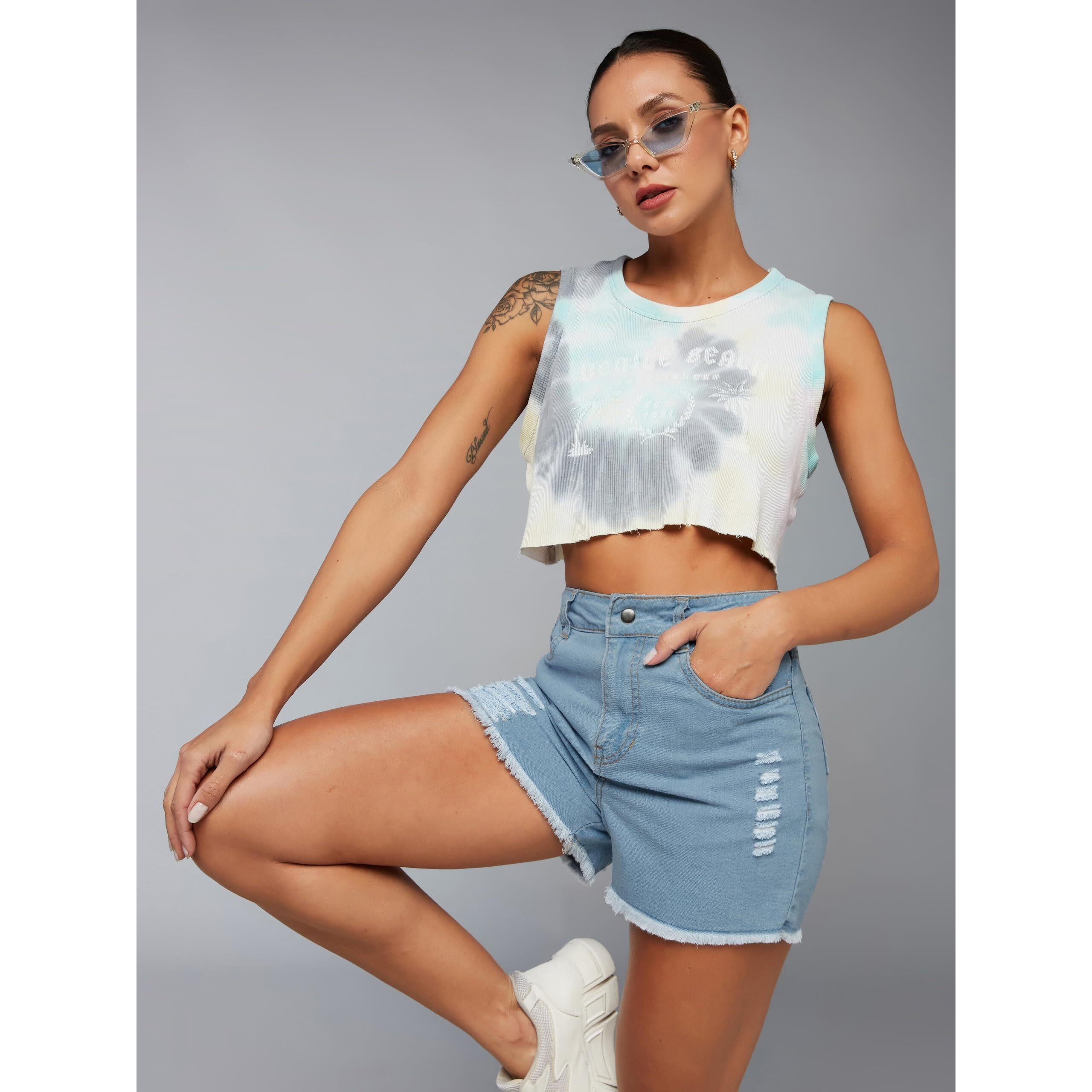 Dolce Crudo Enhance Optimism Denim Ripped Shorts Blue