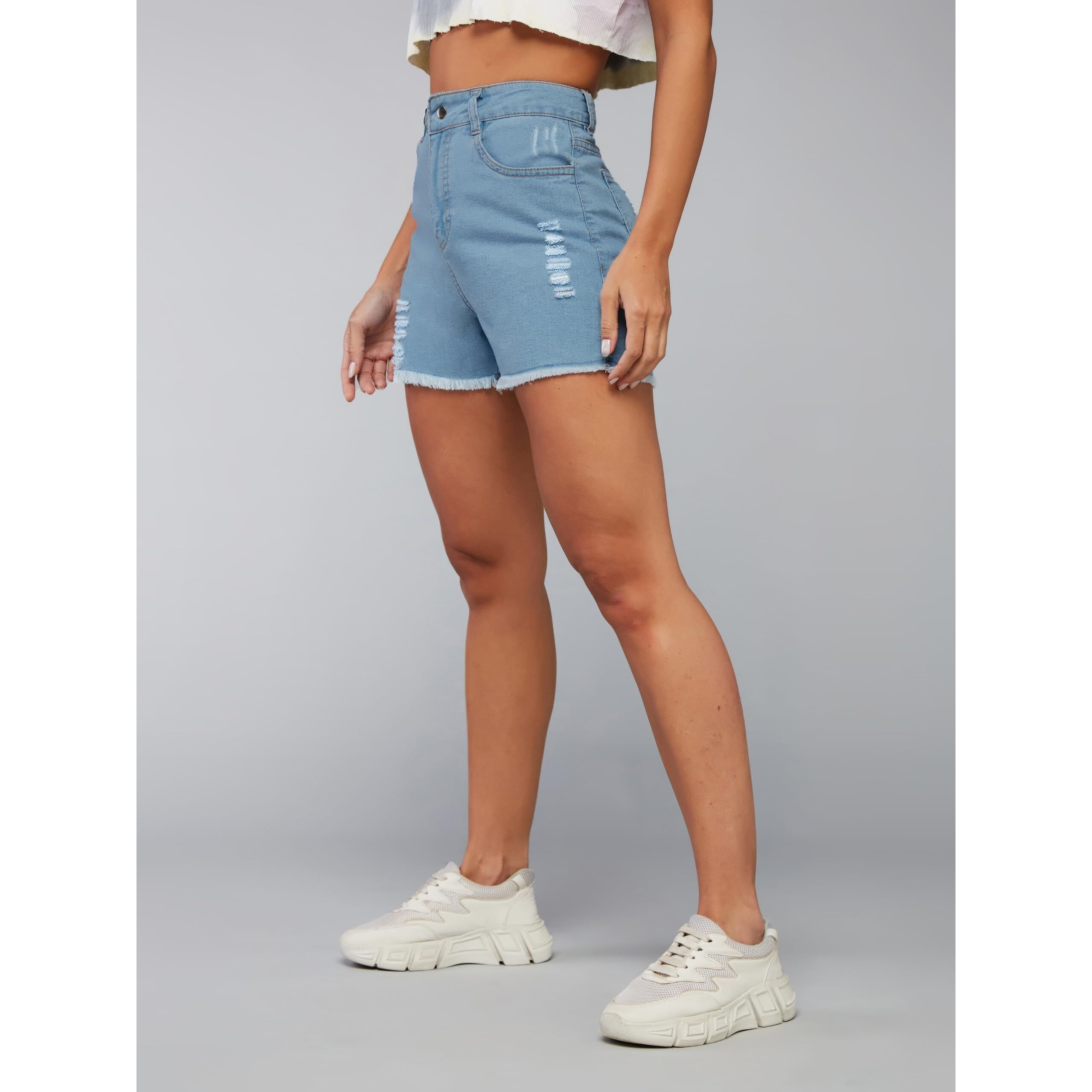 Dolce Crudo Enhance Optimism Denim Ripped Shorts Blue