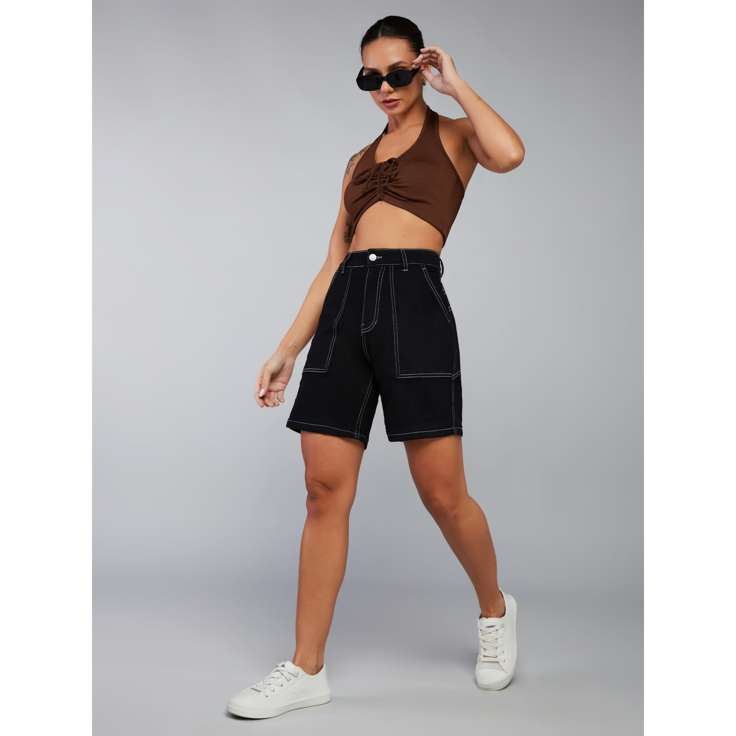 Dolce Crudo Swing Swagger Denim Shorts Black