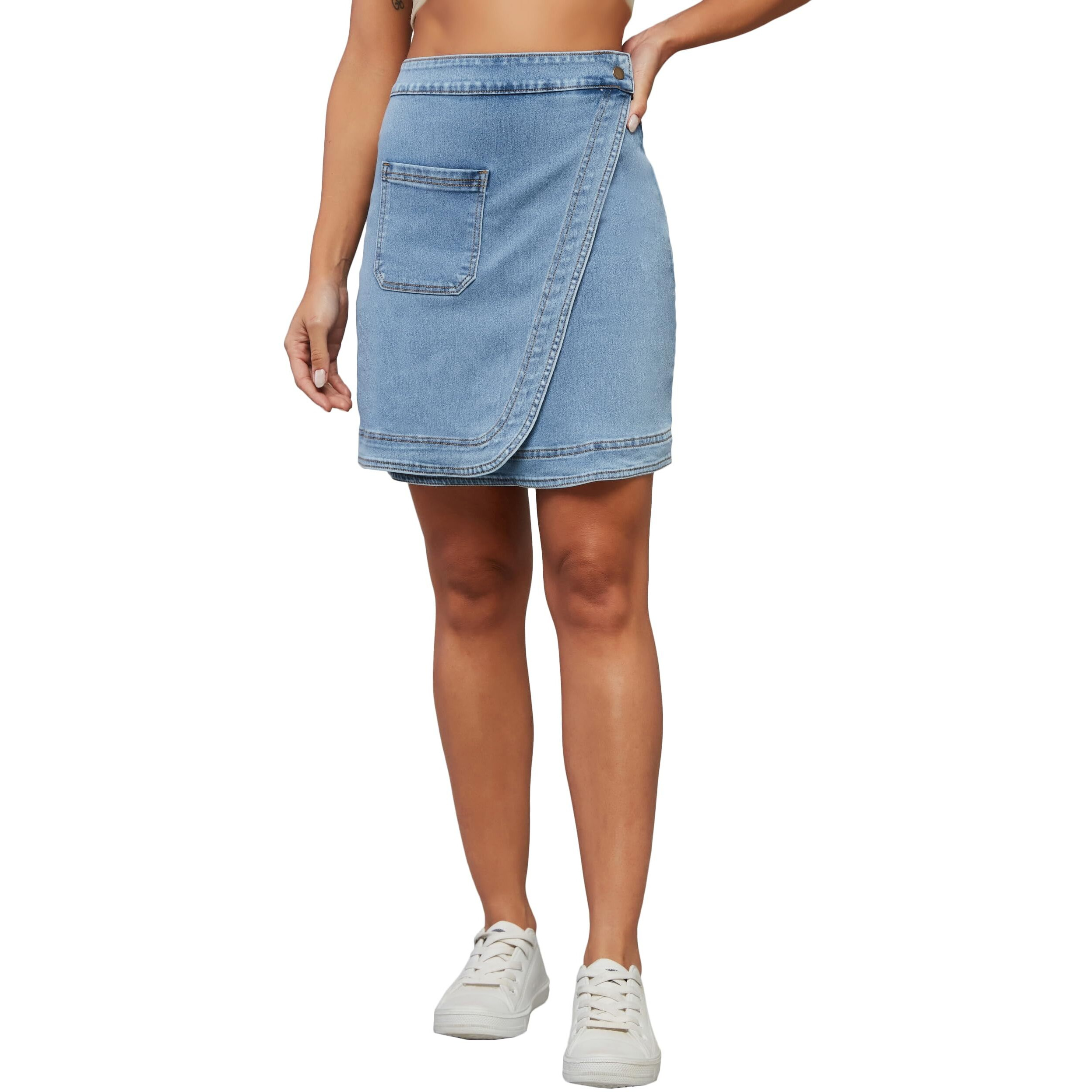 Dolce Crudo Women's Regular High Rise Above Knee Stretchable Denim Skirt (Doss22Den11-08-54-30, Sky Blue, 30)