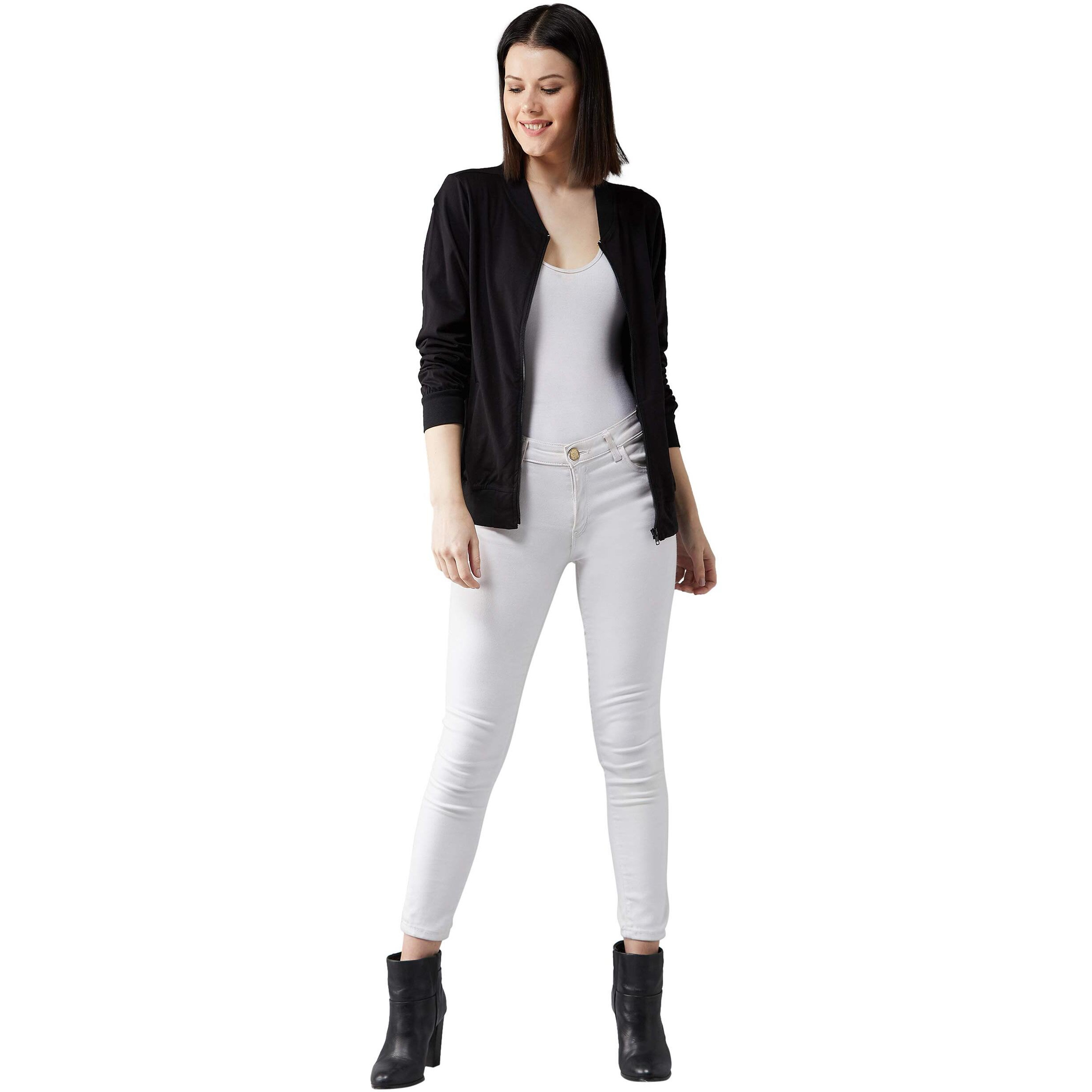 Dolce Crudo Women's Black 100% Cotton Solid Bomber Jacket(Doaw18Jkt02-22-62-02,Black,X-Small)