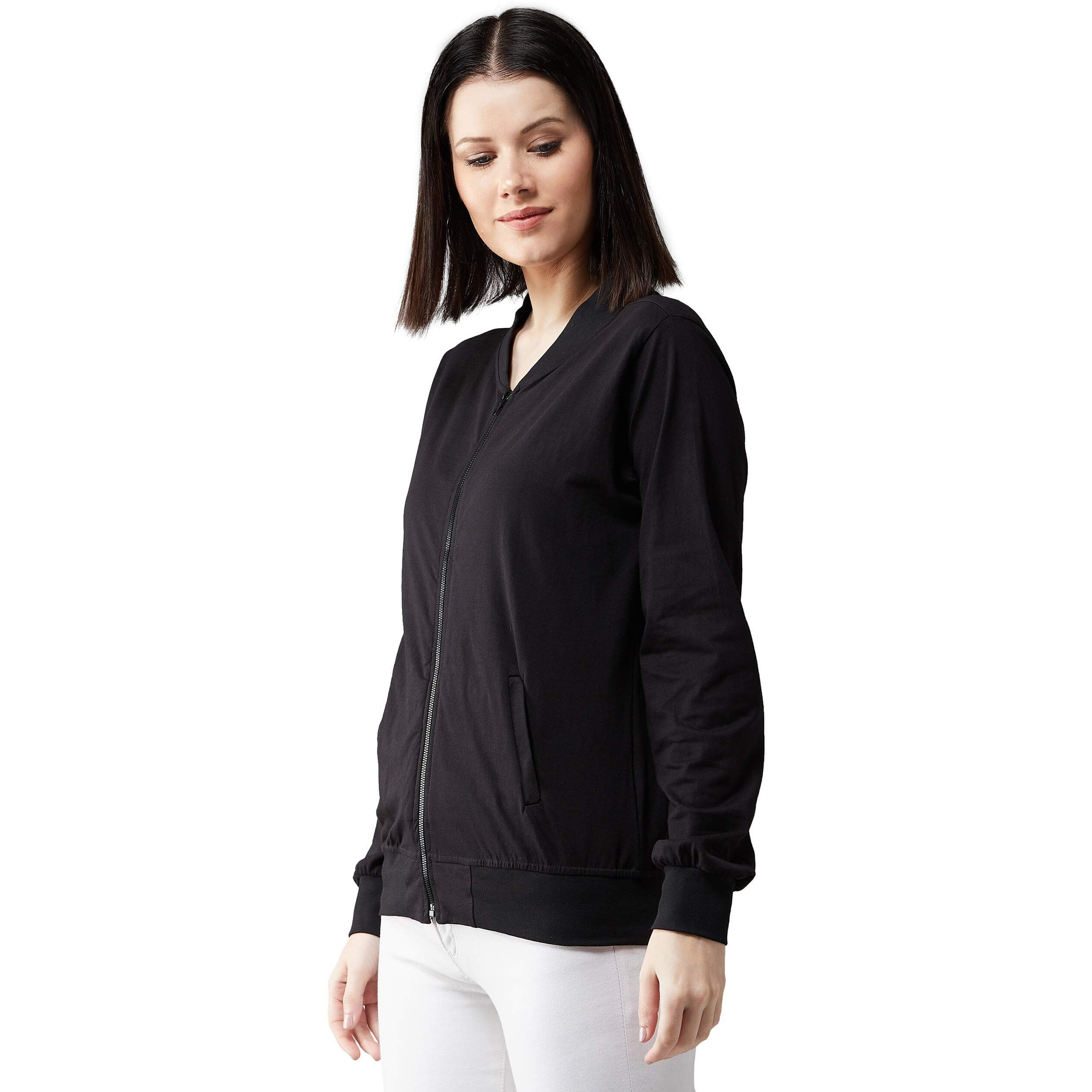 Dolce Crudo Women's Black 100% Cotton Solid Bomber Jacket(Doaw18Jkt02-22-62-02,Black,X-Small)