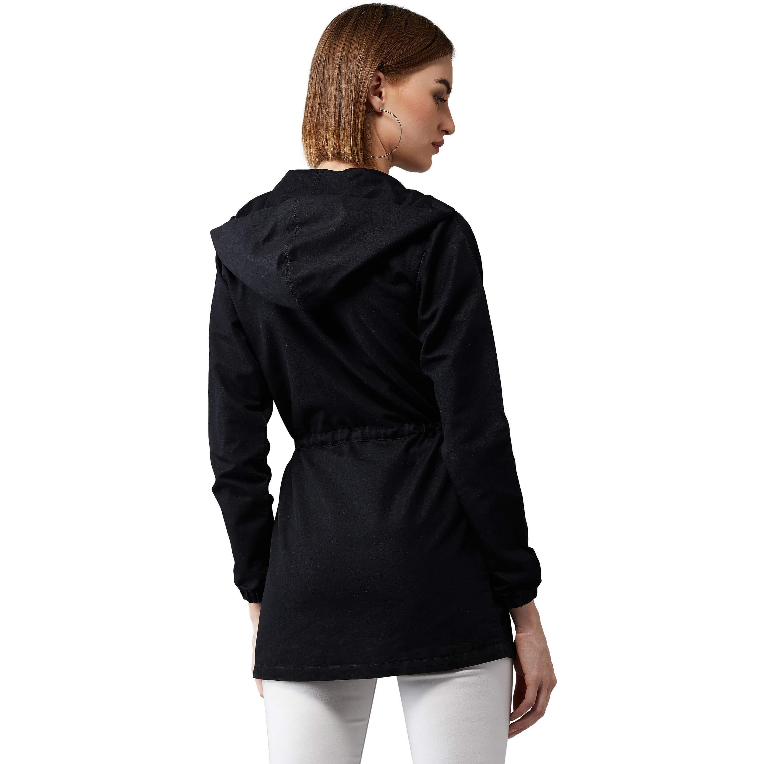 Dolce Crudo Women's Black Denim Solid Hoodie Tie Up Jacket(Doaw19Den05-52-62-06,Black,X-Large)