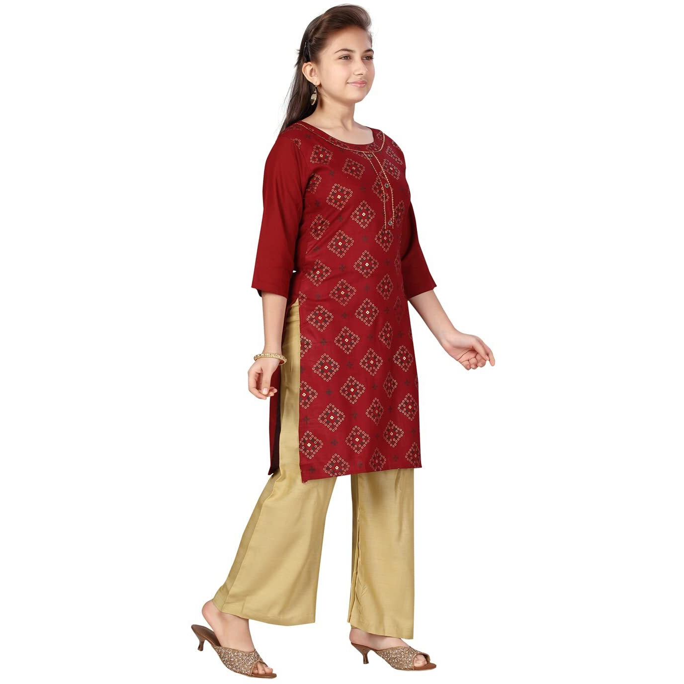 Aarika Girl's Cotton Kurti Palazzo Set (Pl-F-19_Maroon_36)