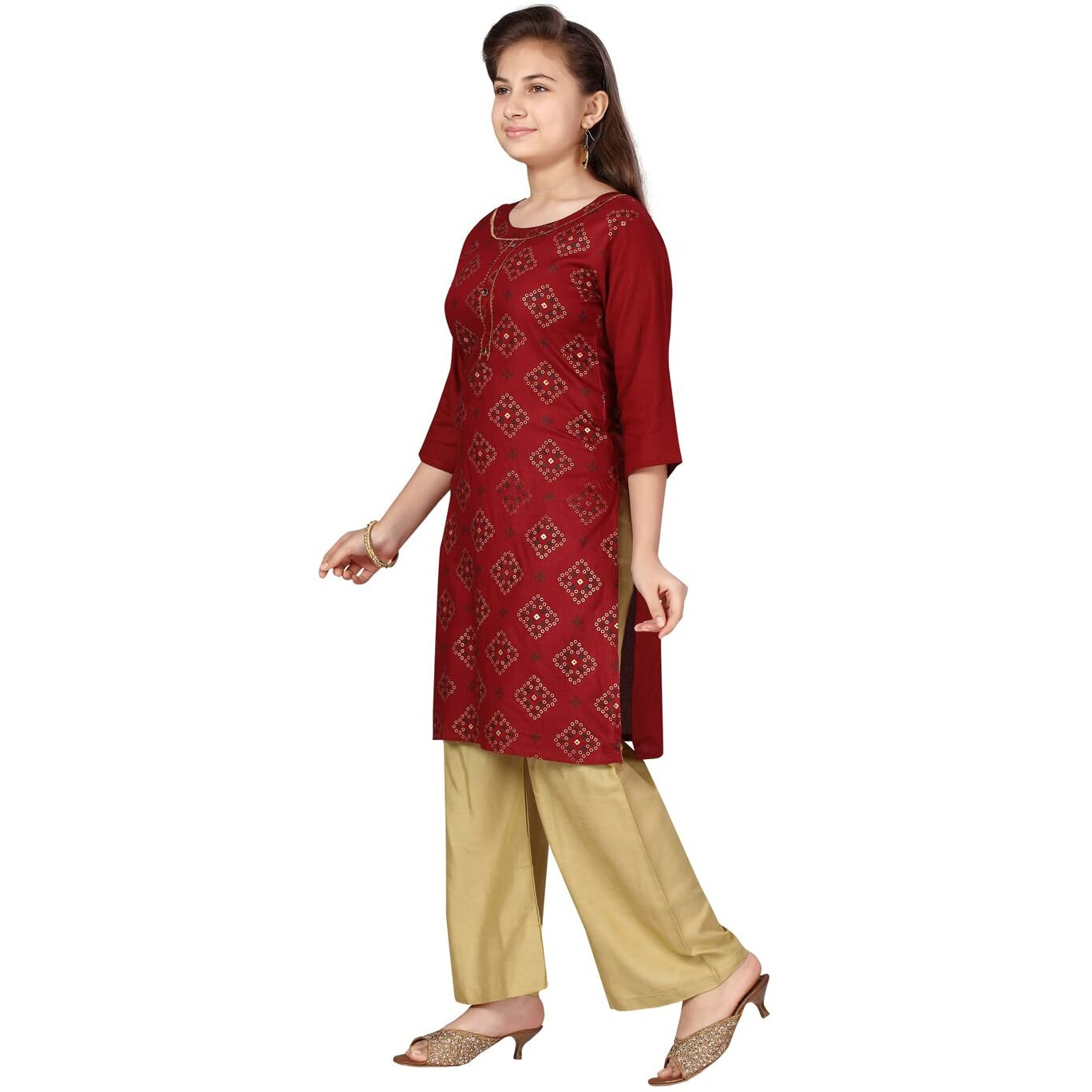 Aarika Girl's Cotton Kurti Palazzo Set (Pl-F-19_Maroon_36)