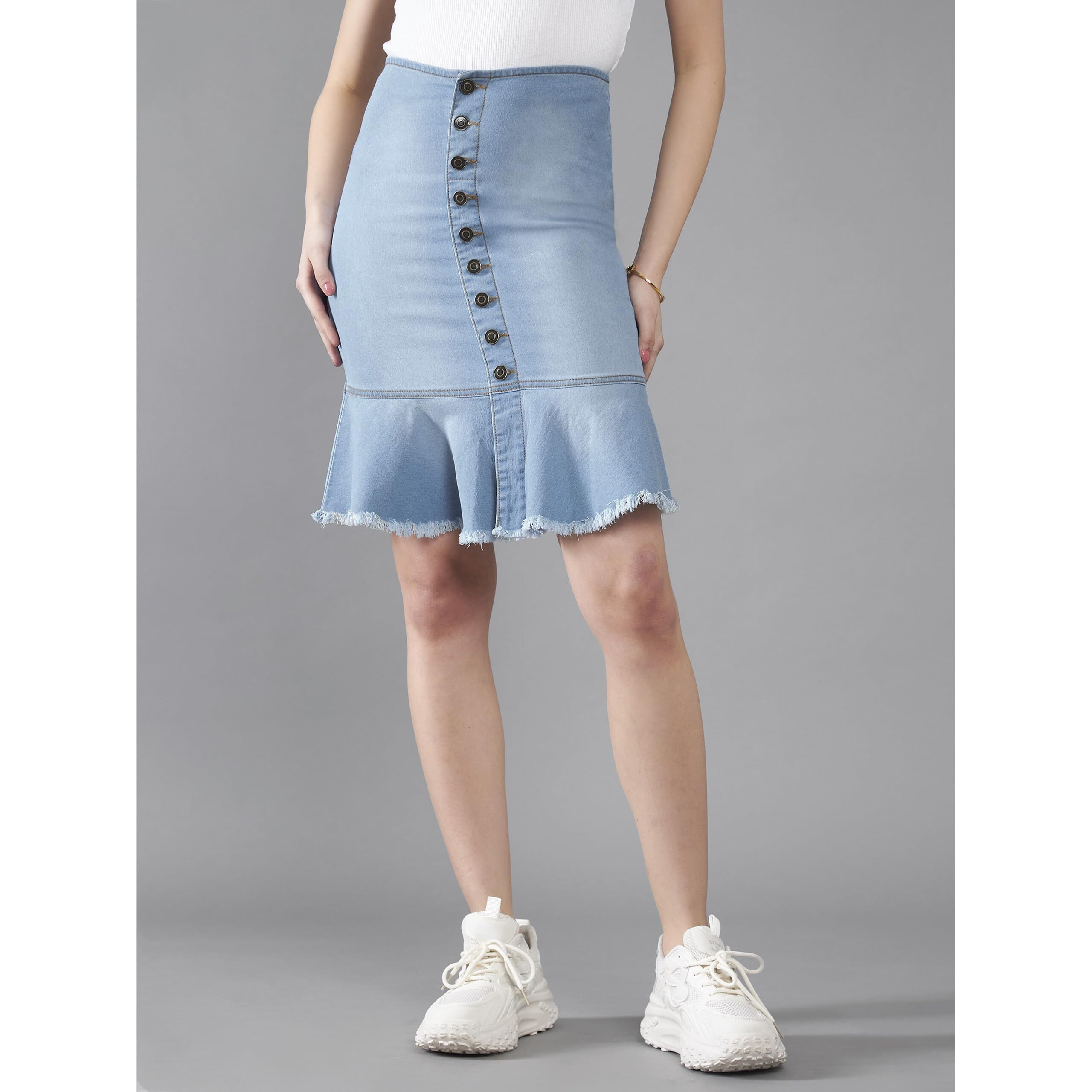 Dolce Crudo Denim A-Line Skirt (Doaw19Den11-03-115_Blue_26)