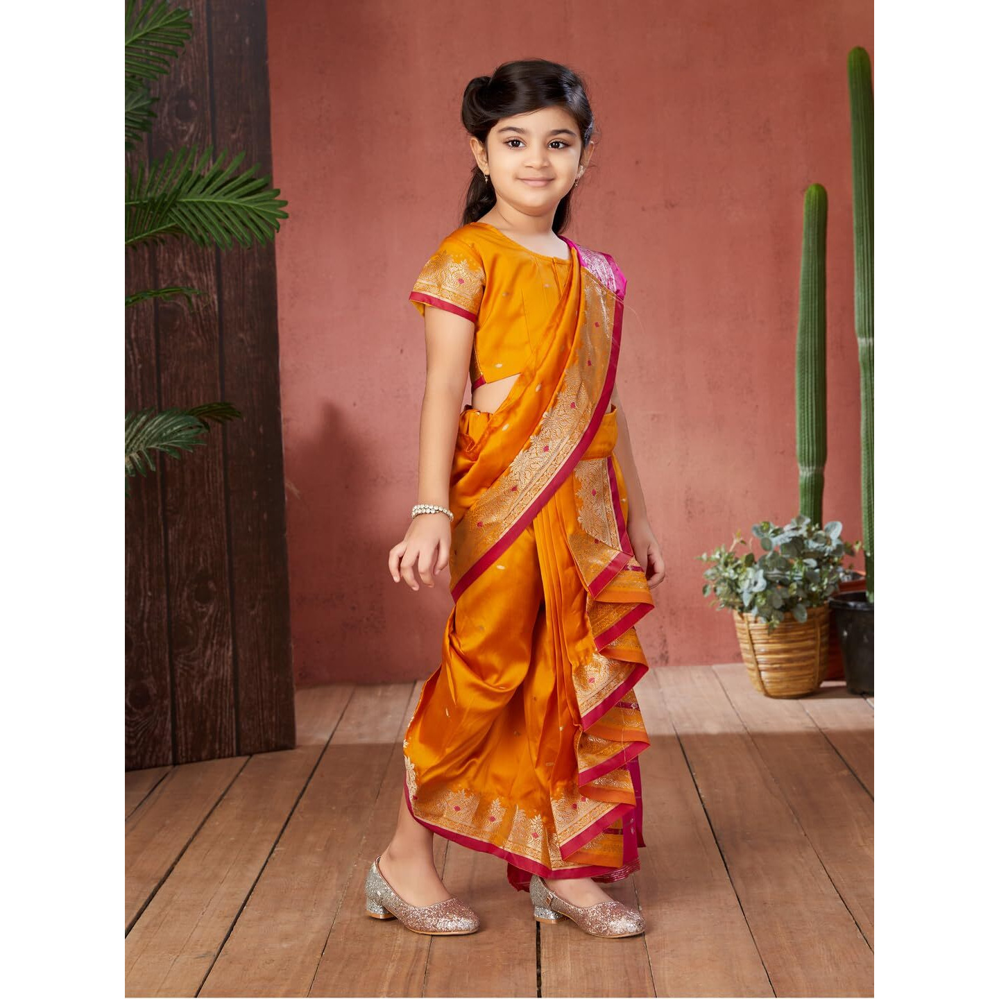 Aarika Girls Ethnic Wear Mustard Colour Mastani Silk Saree (3-9 Years)